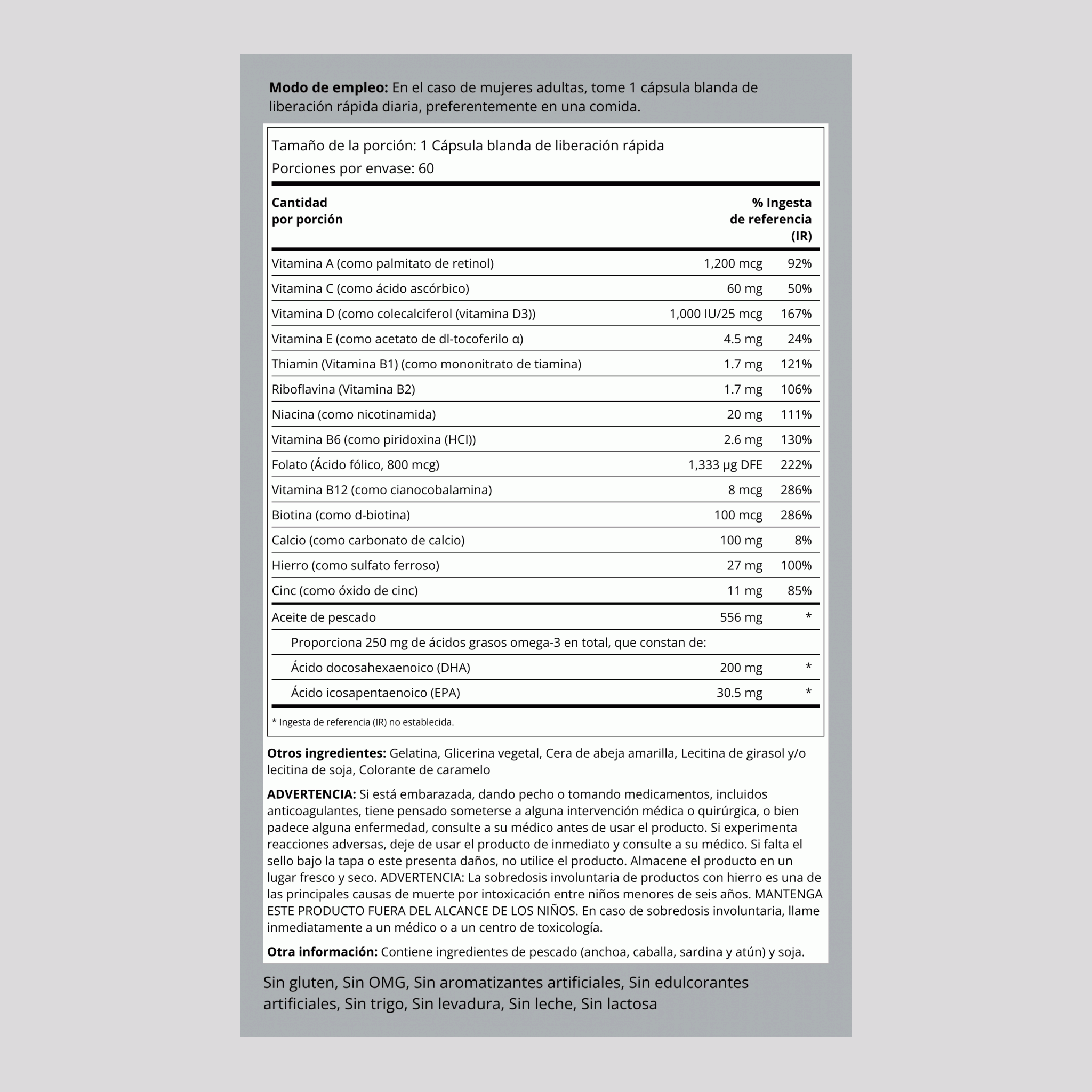 Multivitamina prenatal con DHA 60 Cápsulas blandas de liberación rápida       