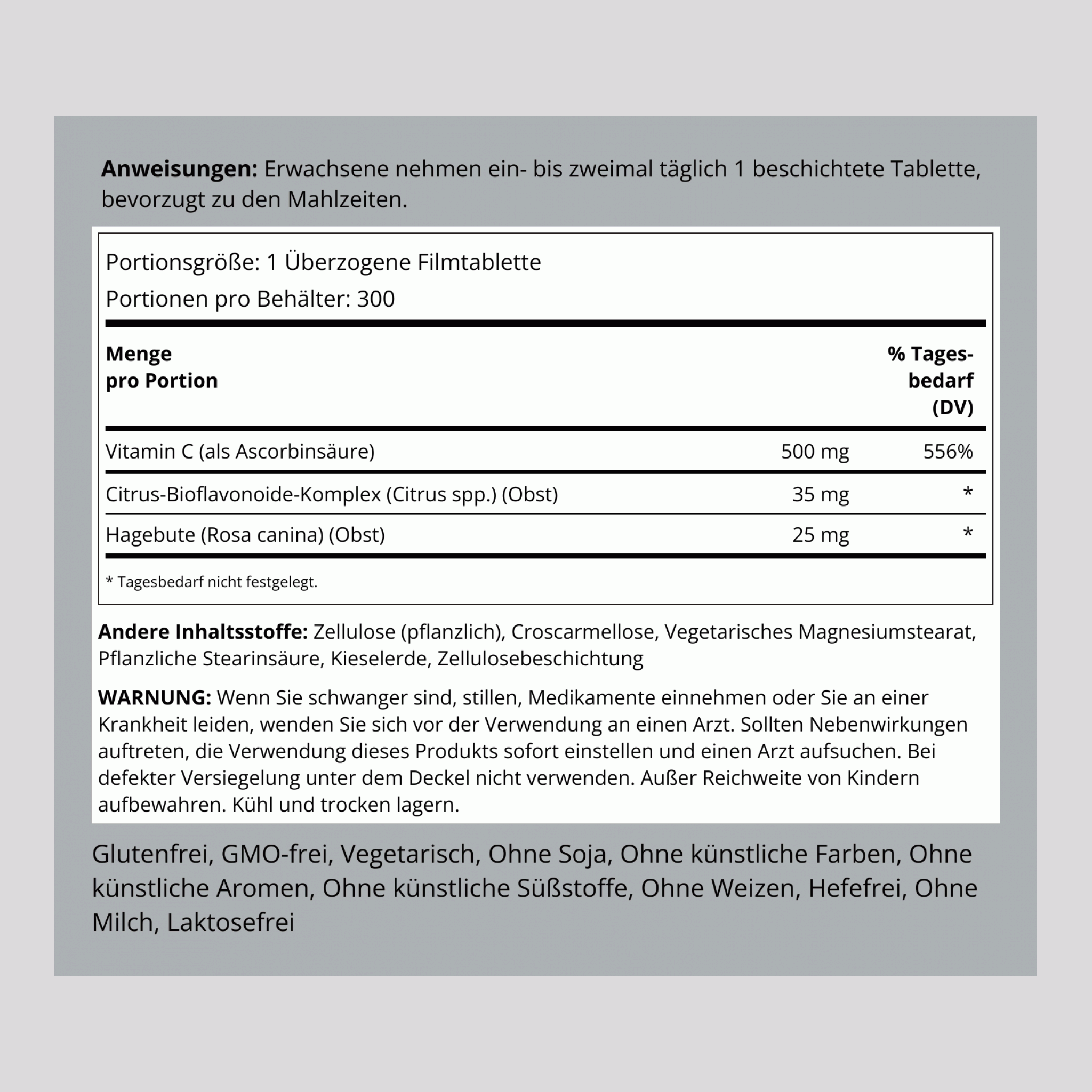 Vitamin C 500 mg with Bioflavonoids & Rose Hips, 300 Coated Caplets