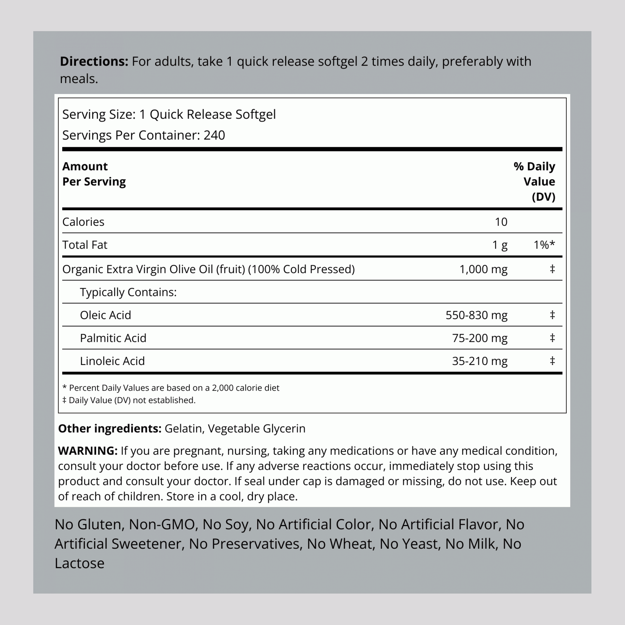 Olive Oil, 1000 mg, 240 Quick Release Softgels