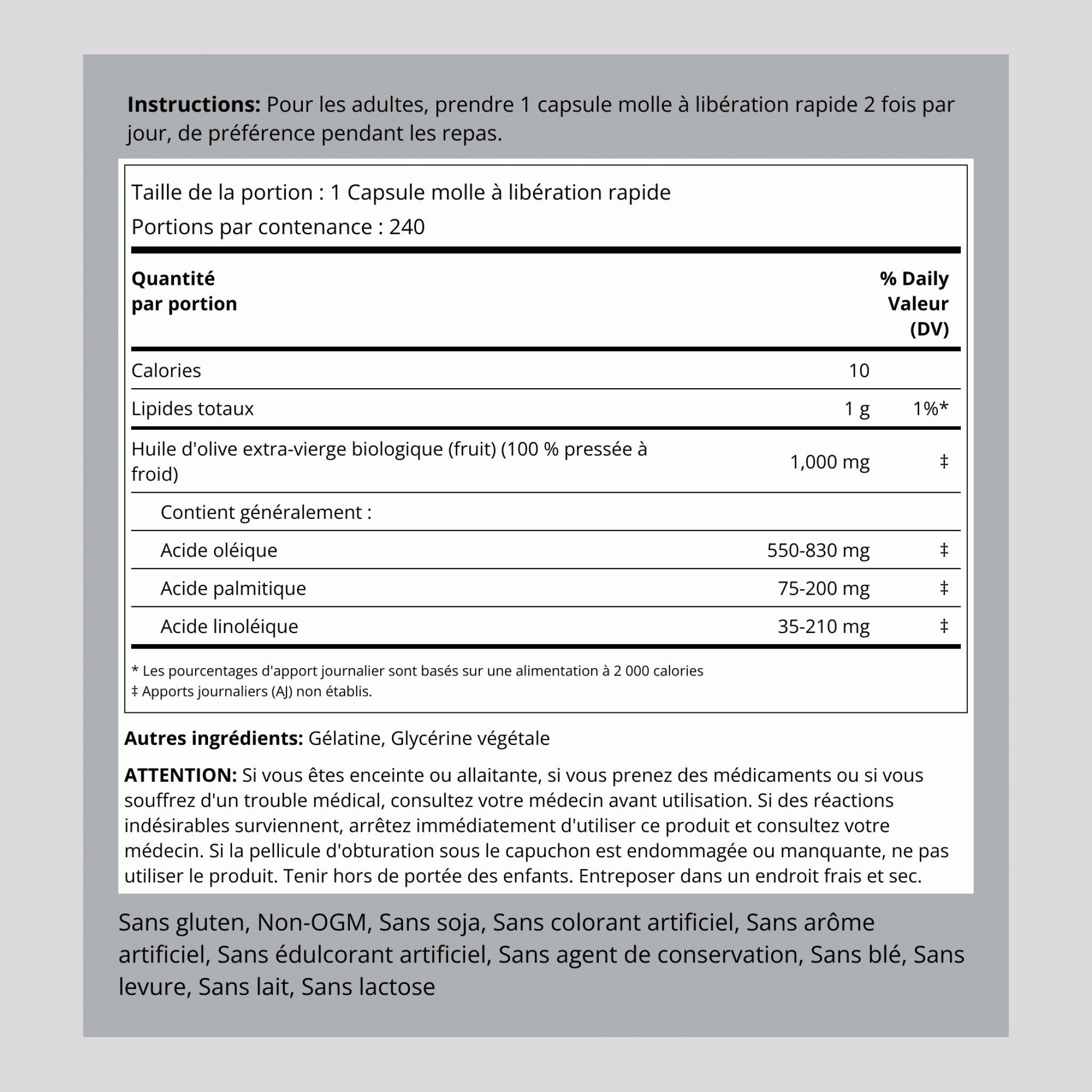 Olive Oil, 1000 mg, 240 Quick Release Softgels