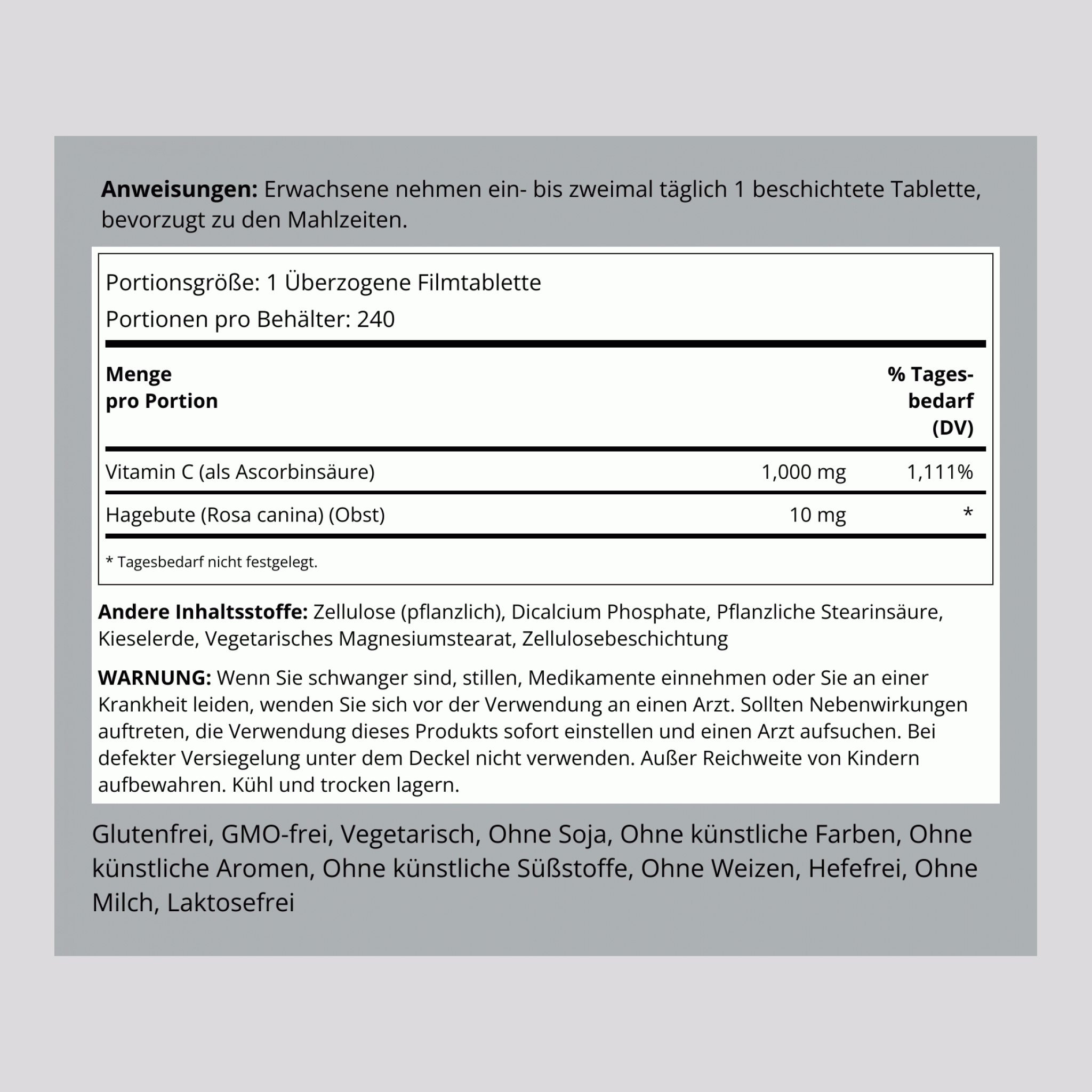 Vitamin C 1000 mg with Rosehips Timed Release, 240 Coated Caplets