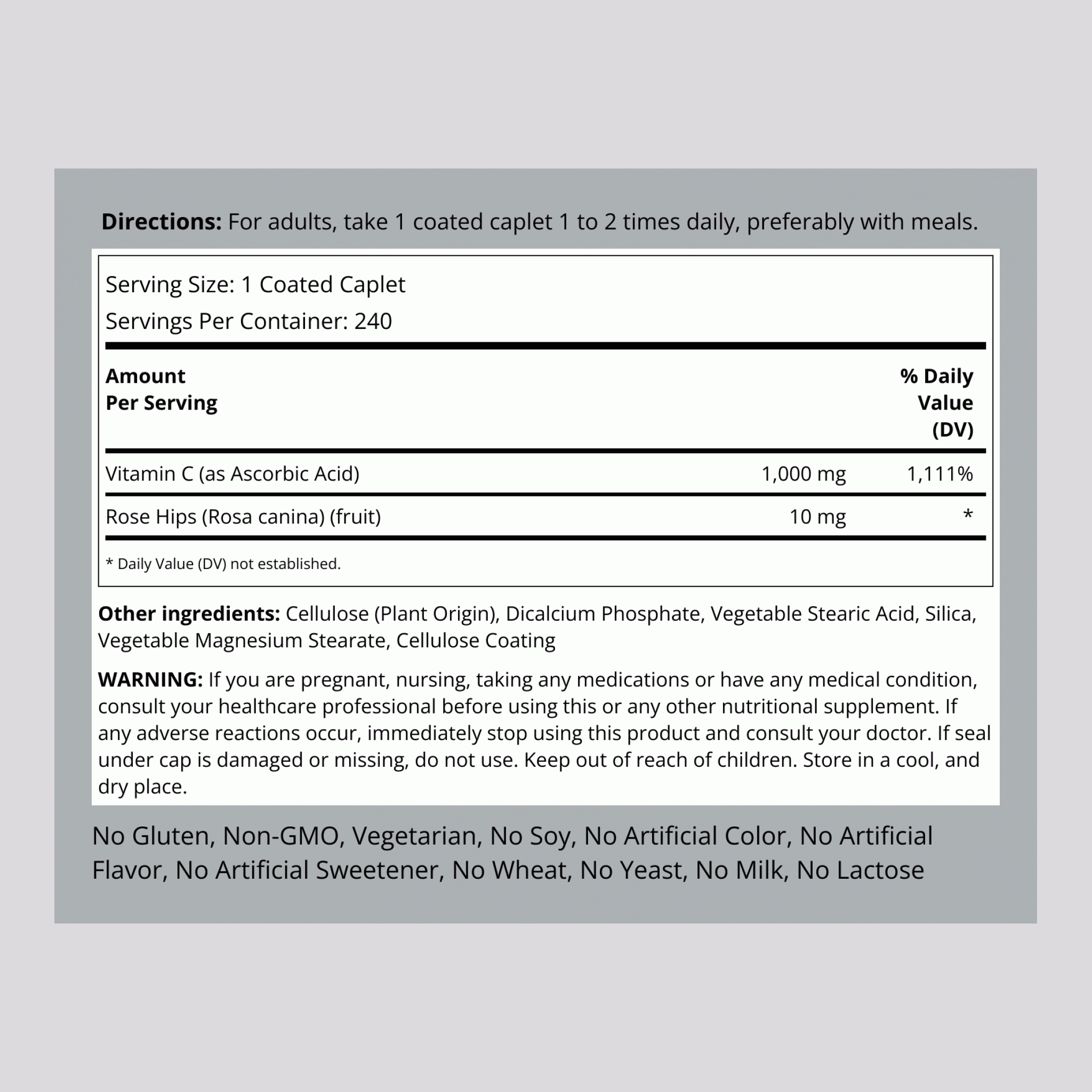 Vitamin C 1000 mg with Rosehips Timed Release, 240 Coated Caplets