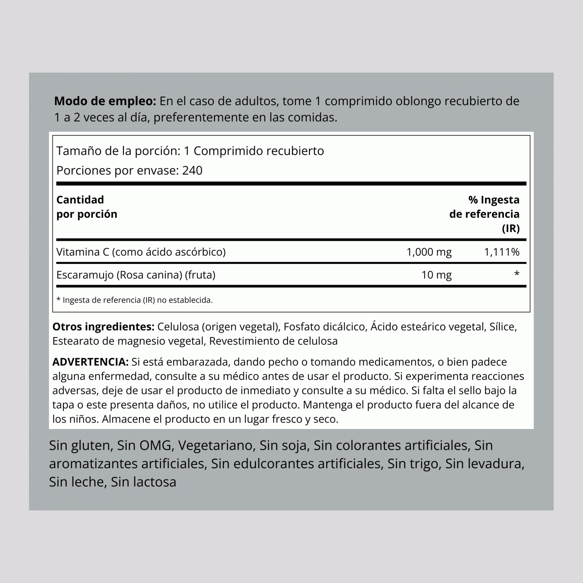 Vitamina C 1000mg con bioflavonoides y escaramujos de liberación prolongada 240 Comprimidos recubiertos       