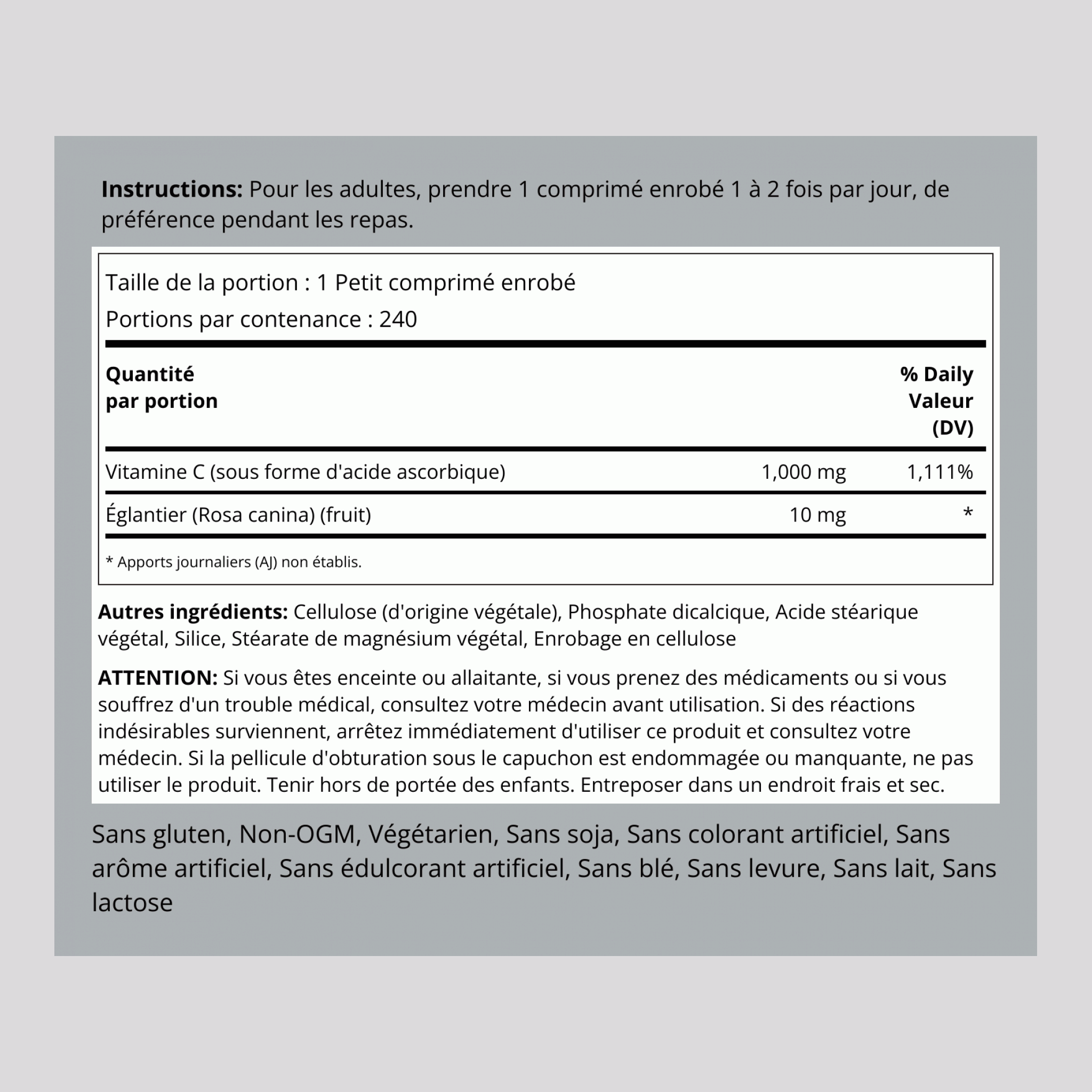 Vitamin C 1000 mg with Rosehips Timed Release, 240 Coated Caplets