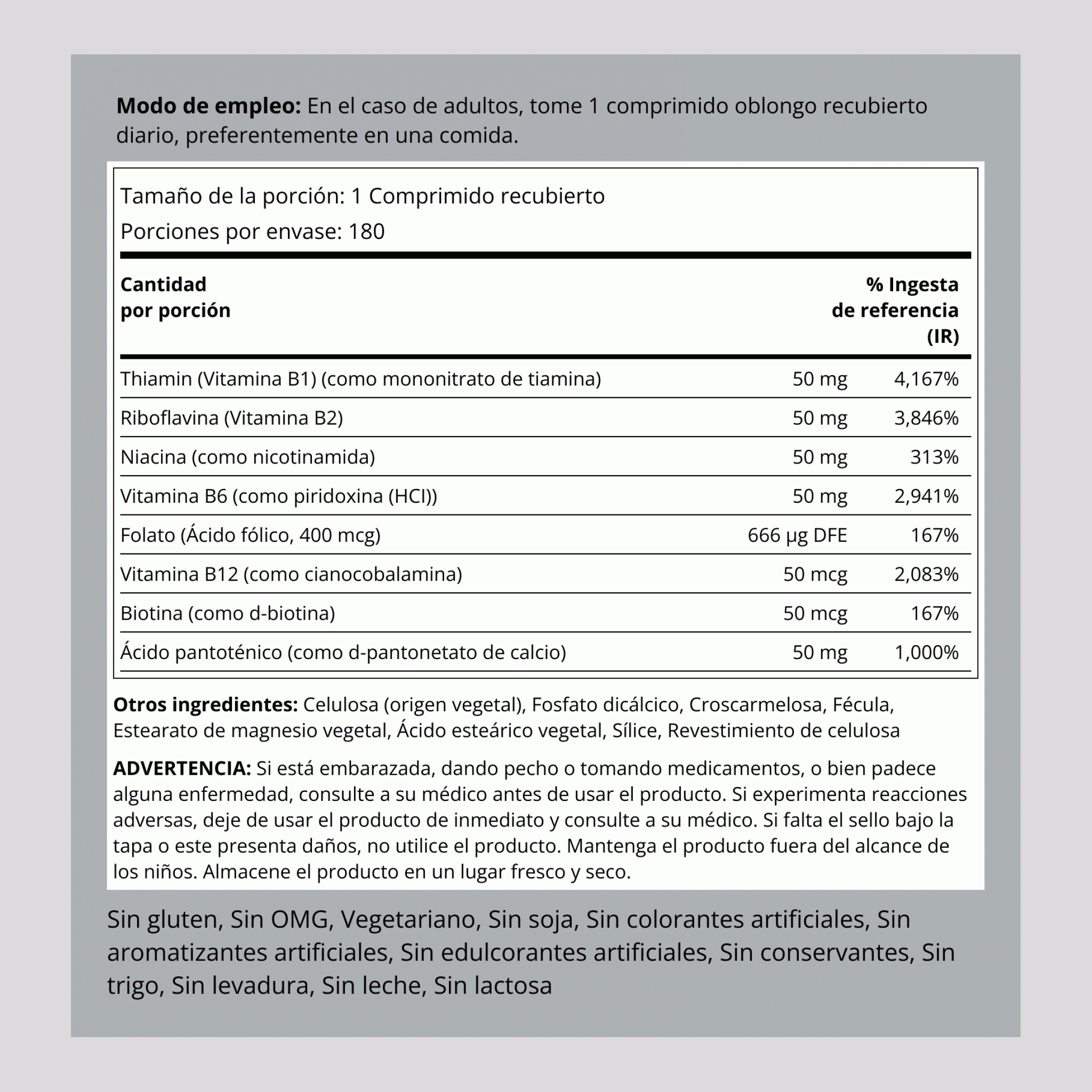 Complejo vitamínico B-50 180 Comprimidos recubiertos       