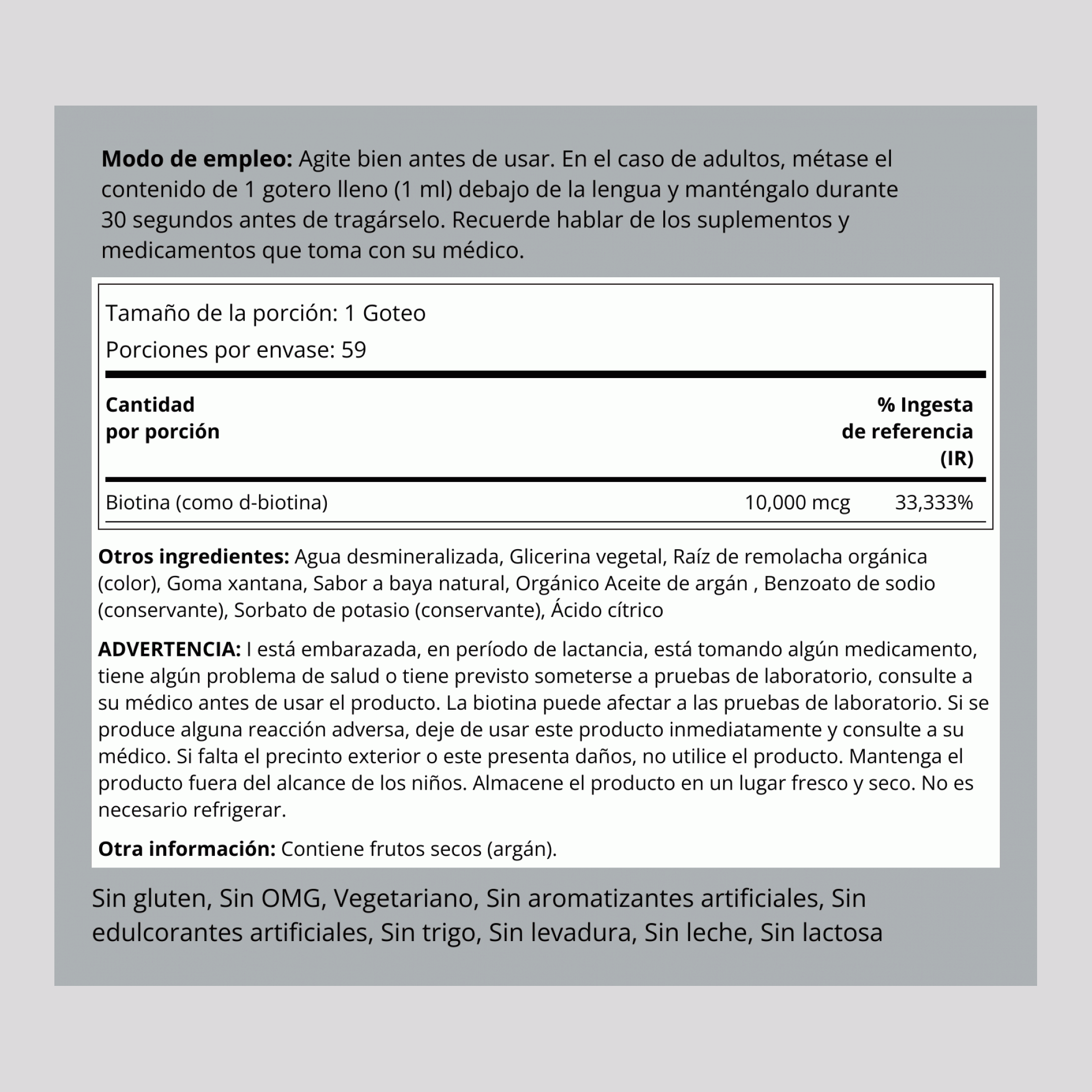 Líquido Biotina 10,000 mcg 2 fl oz 59 mL Botella/Frasco  