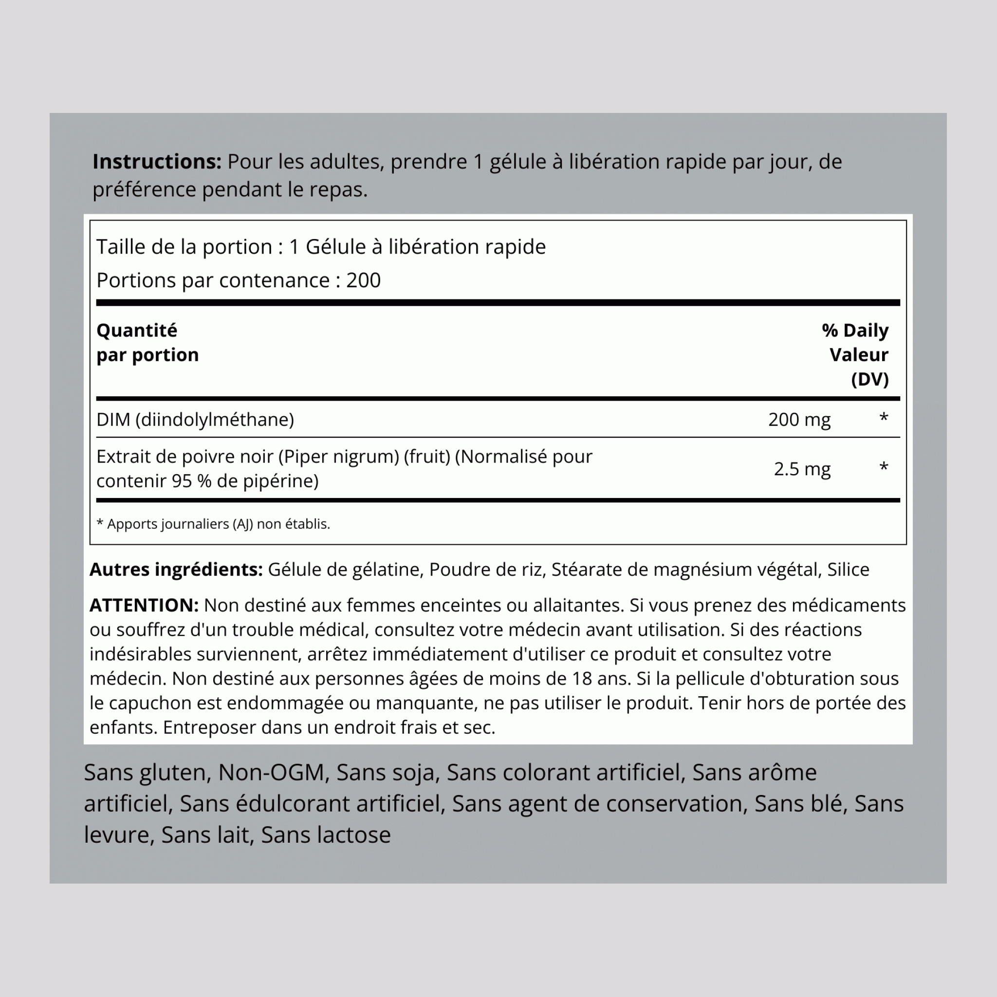 DIM (Diindolylmethane), 200 mg, 200 Quick Release Capsules