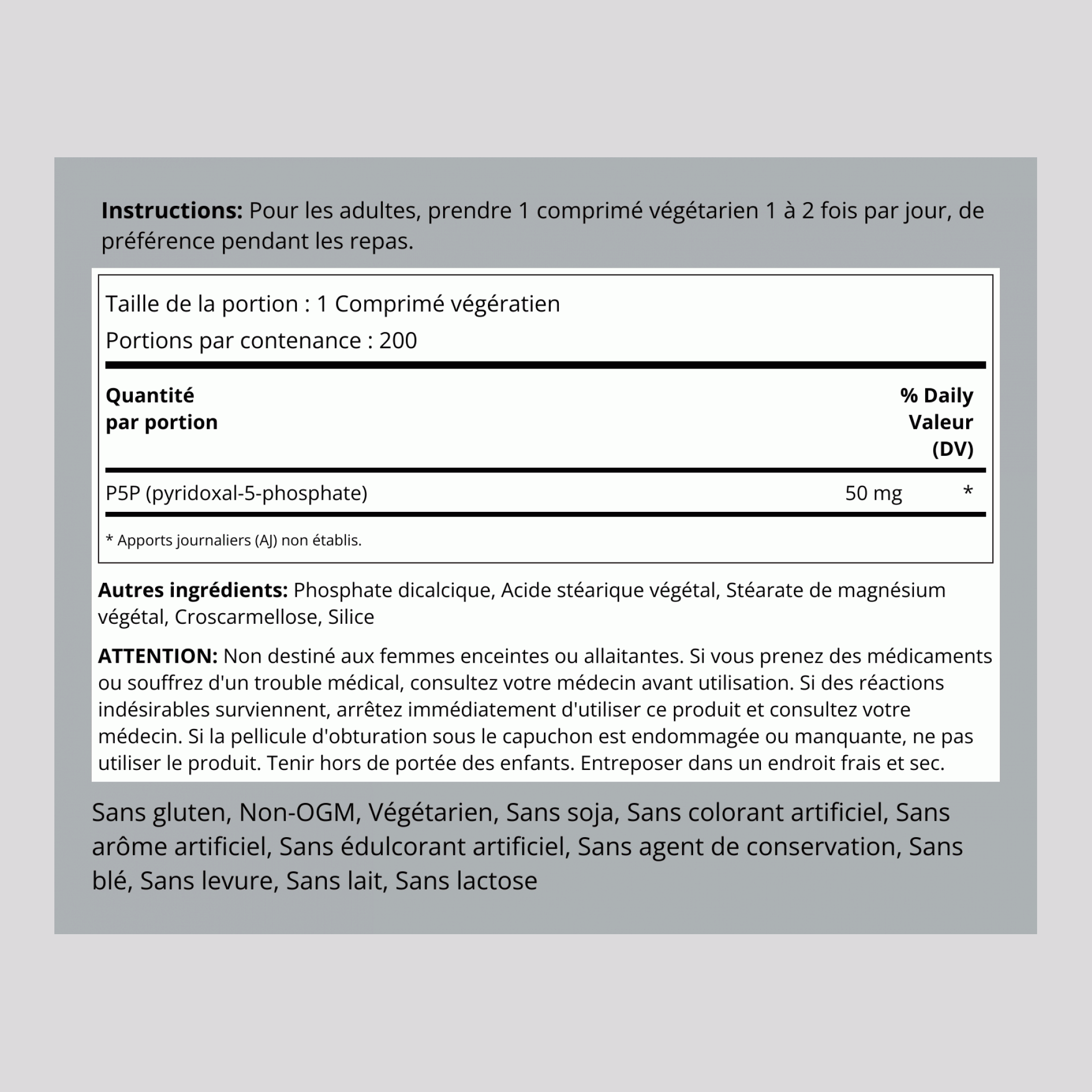 P-5-P (Pyridoxal 5-Phosphate) Coenzymated Vitamin B-6, 50 mg, 200 Tablets