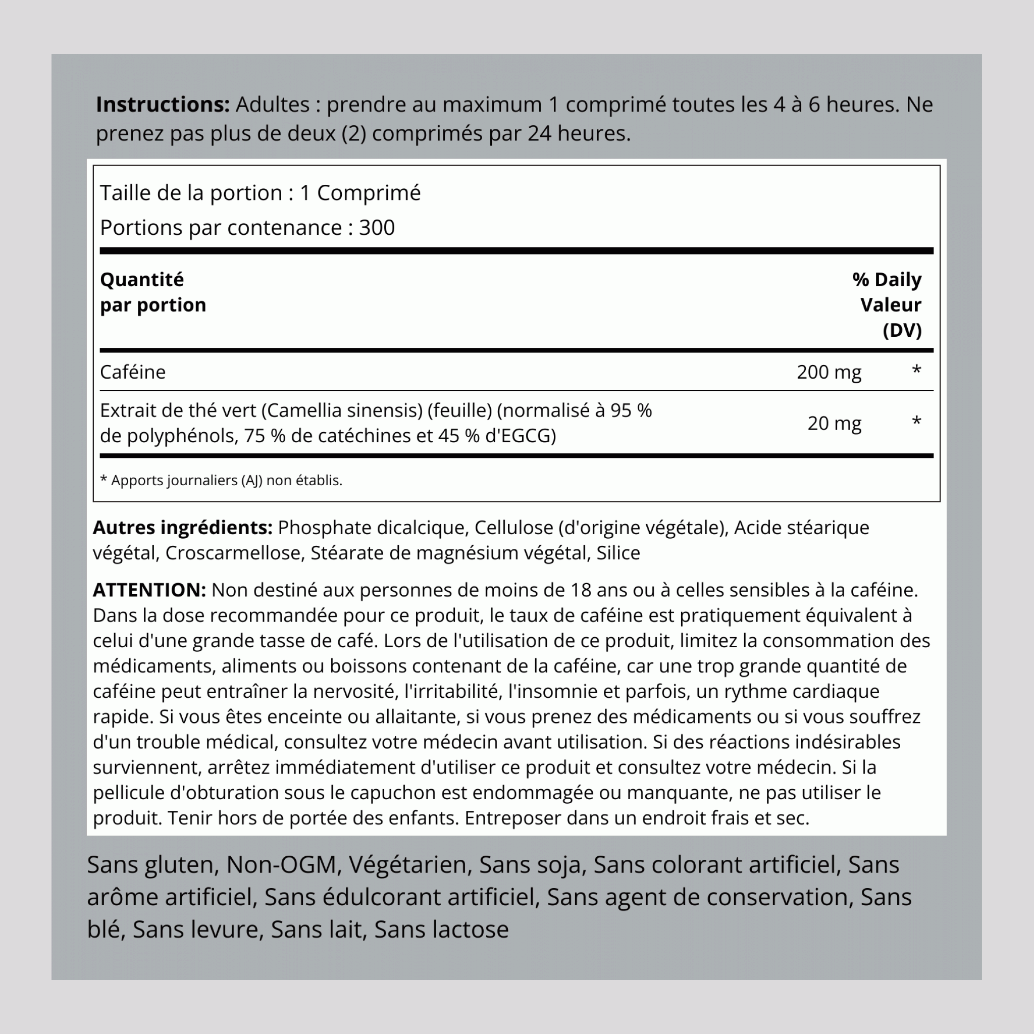 Caffeine Plus Green Tea, 220 mg, 300 Tablets