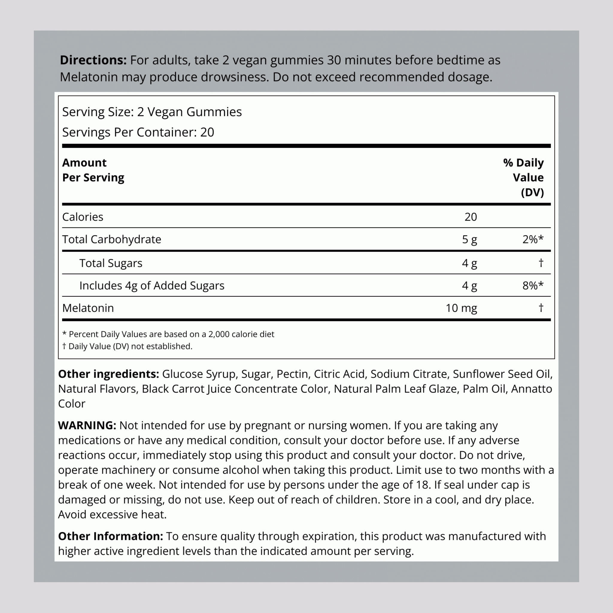 Melatonin (Natural Berry), 10 mg (per serving), 40 Vegan Gummies