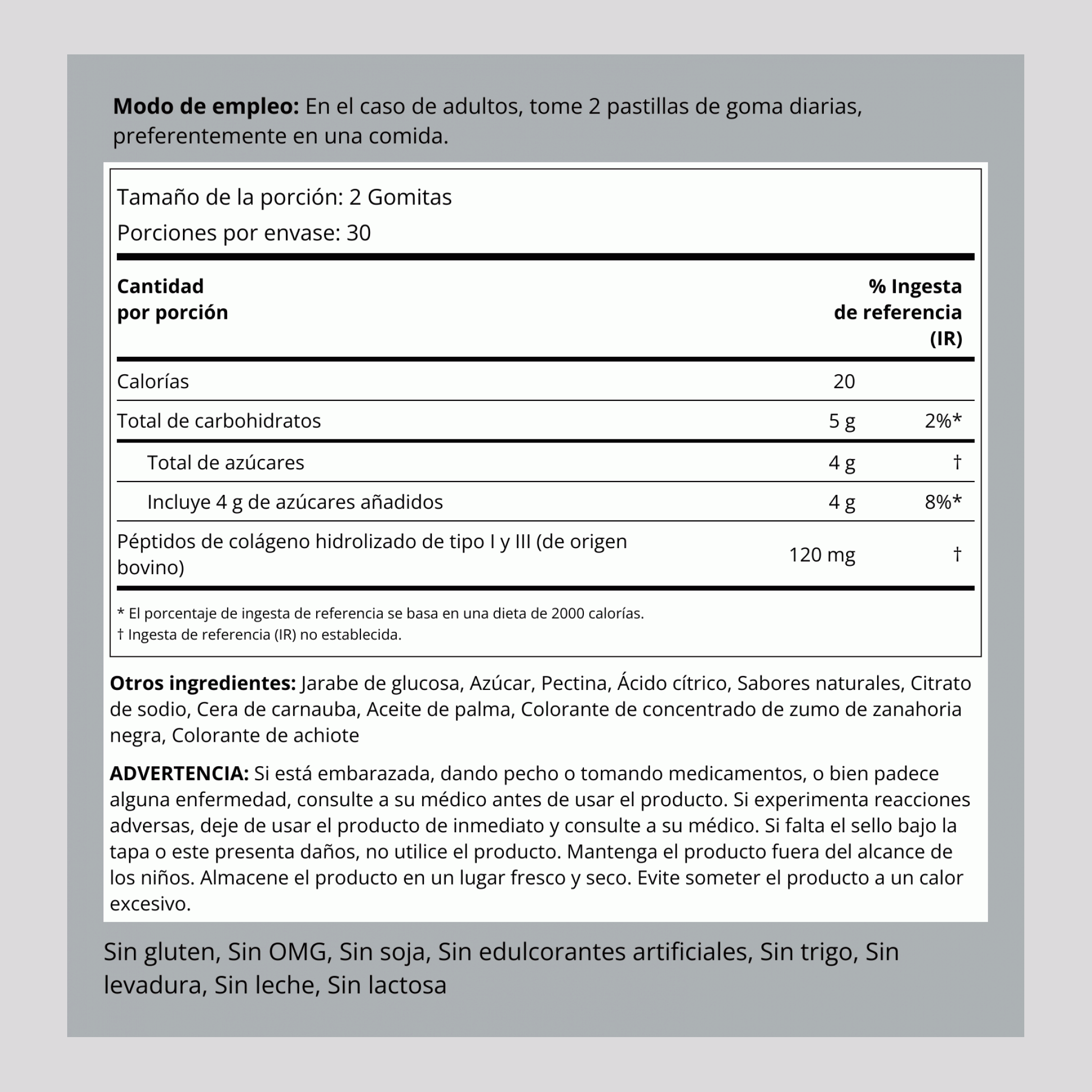 Colágenos tipos I y III Gomitas (sabor natural a fresa) 60 Gomitas       