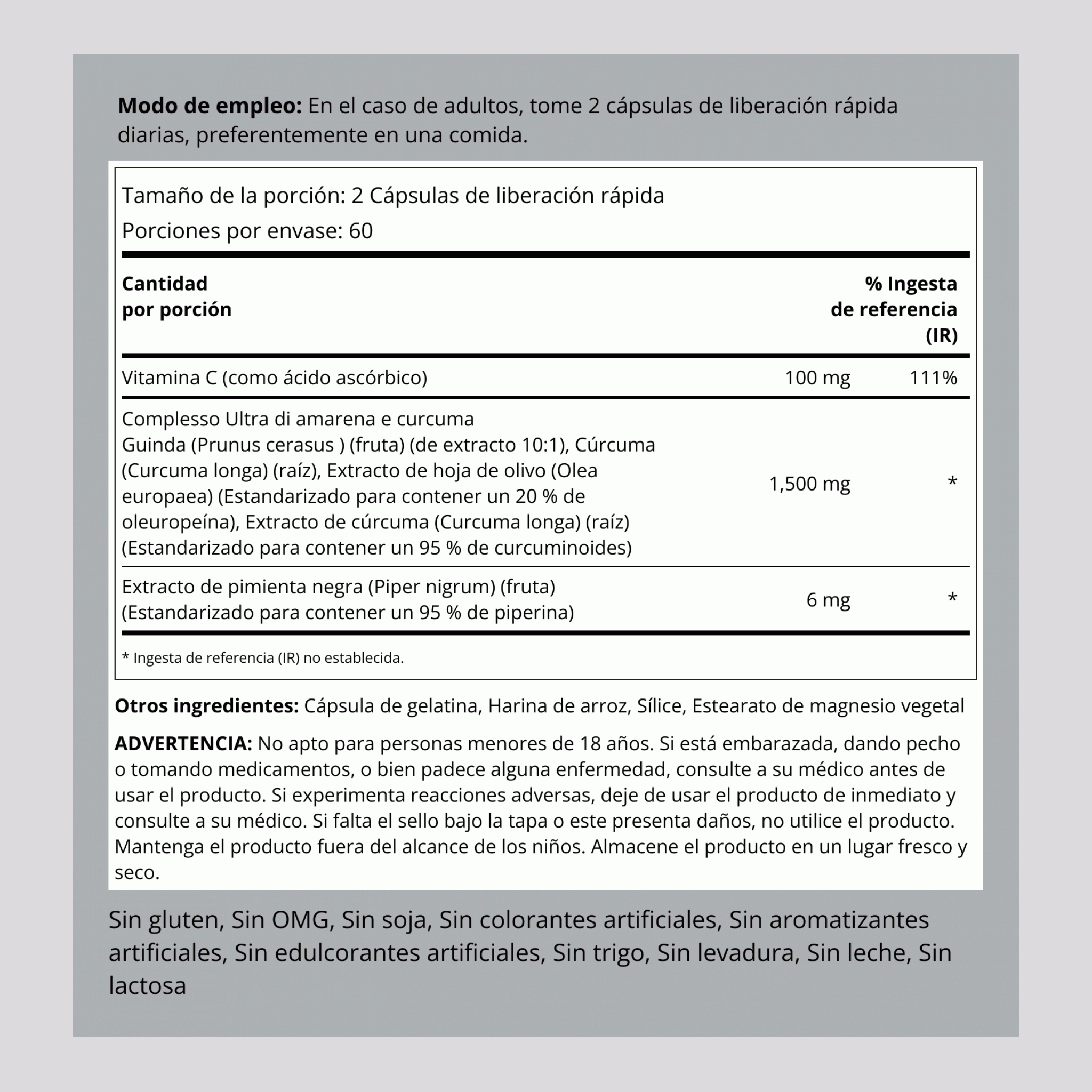 Cúrcuma con guindas 120 Cápsulas vegetarianas       