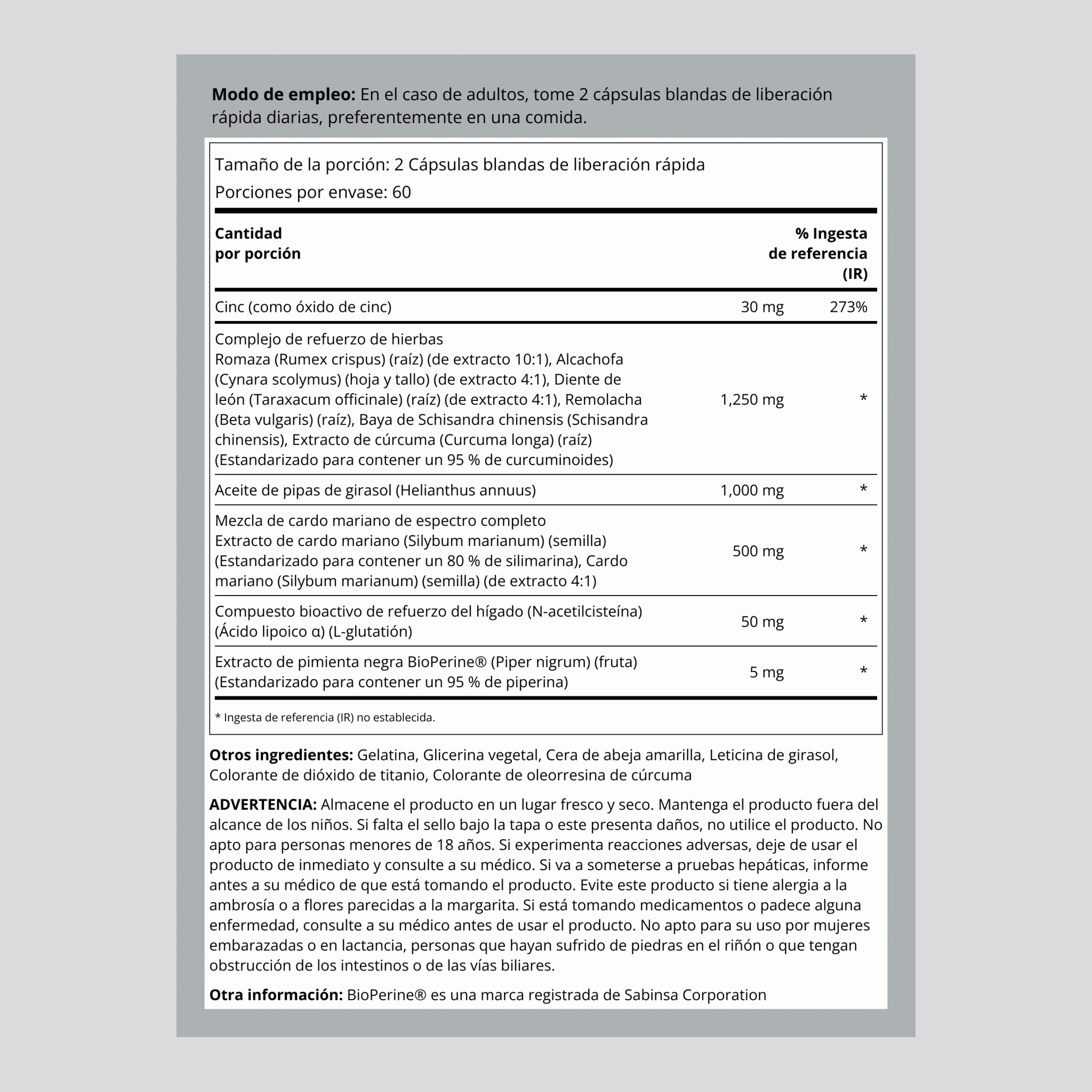 Fórmula para mejorar la salud del hígado 120 Cápsulas blandas de liberación rápida       