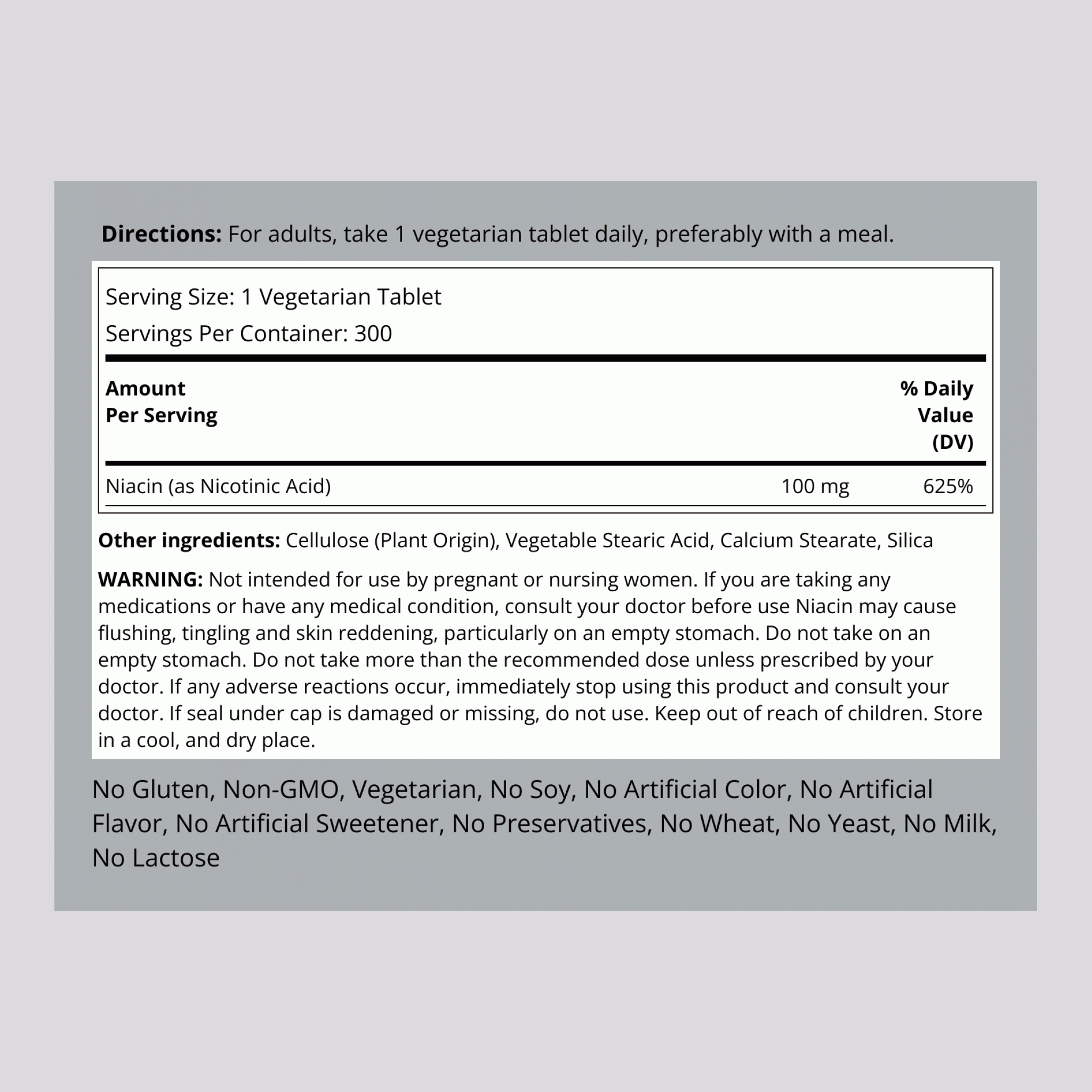 Niacin, 100 mg, 300 Vegetarian Tablets