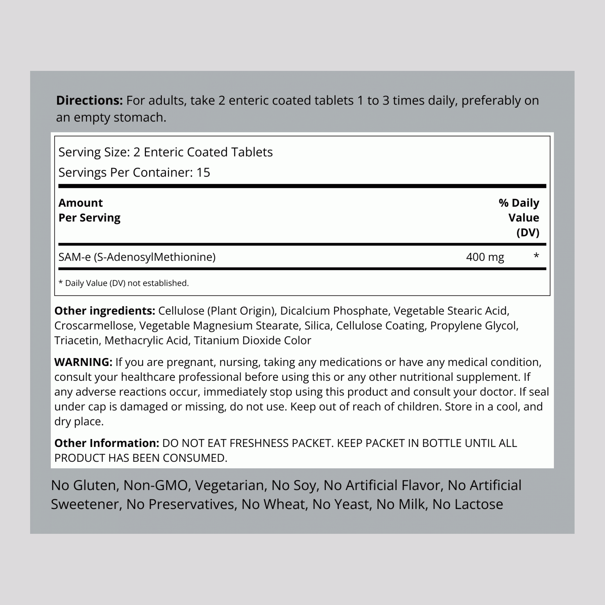 SAM-e Enteric Coated, 200 mg, 30 Enteric Coated Tablets