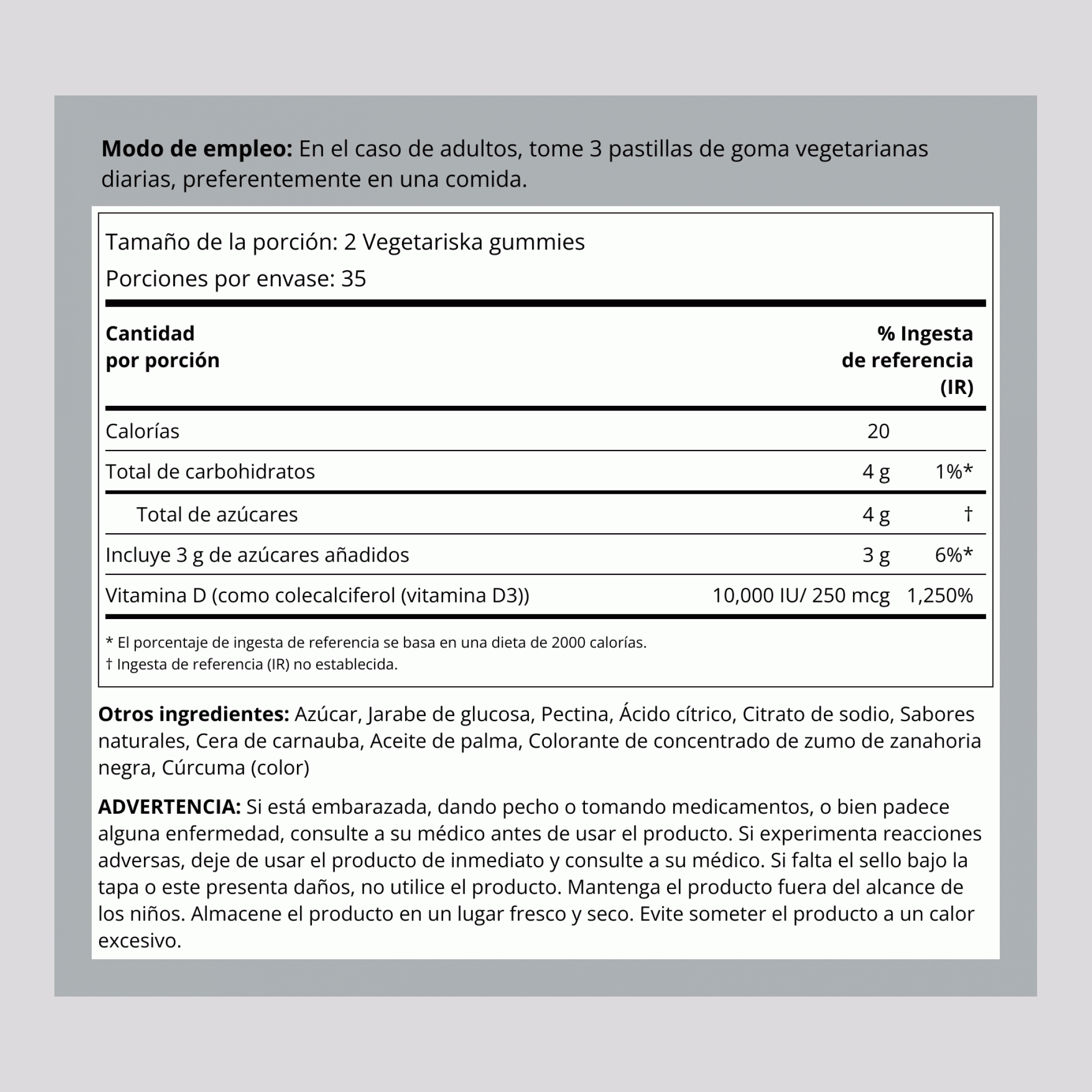 Gominolas de vitamina D3 (Mango melocotón natural) 10000 IU 70 Vegetariska gummies     