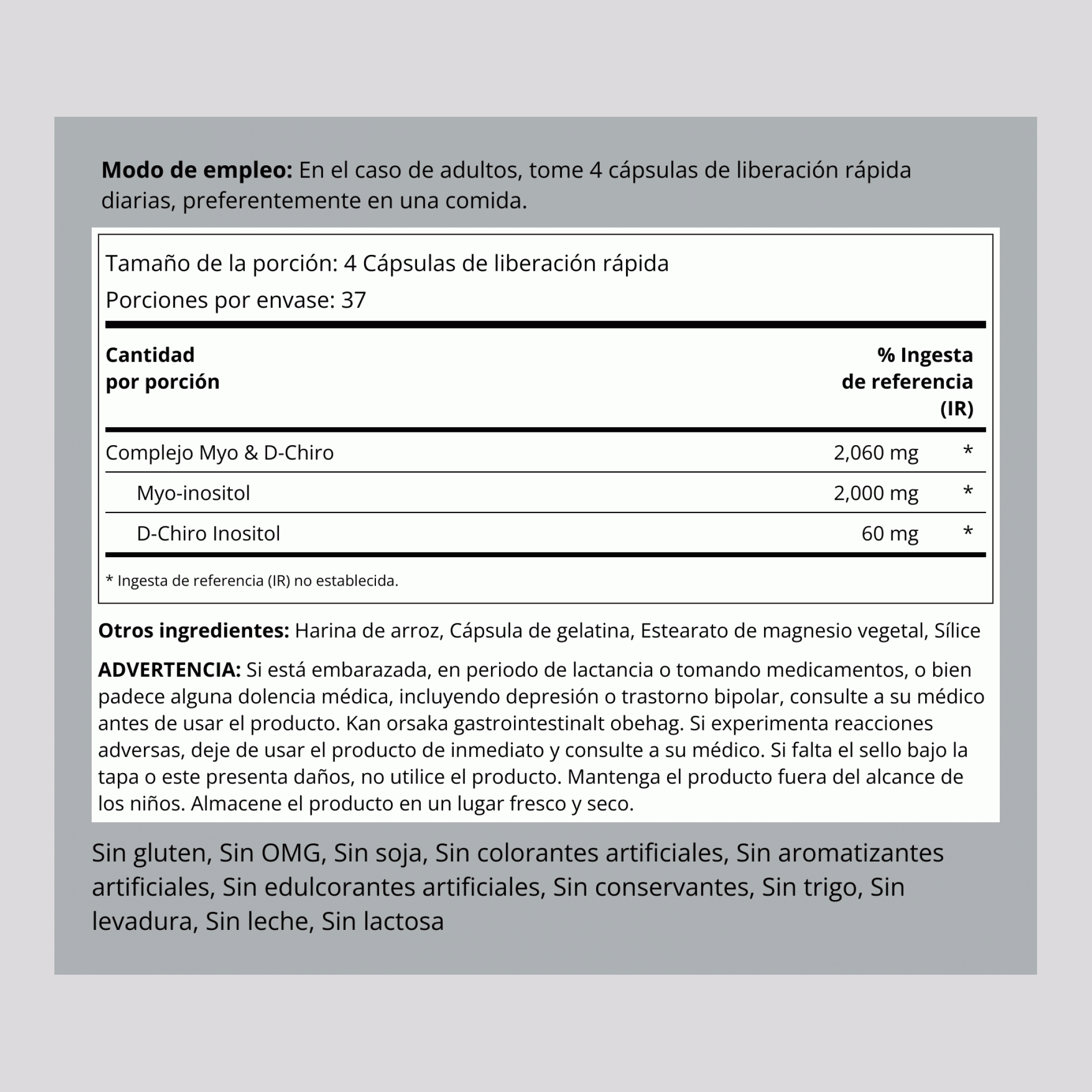 Myo & D-Chiro Inositol para mujeres 2060 mg (por porción) 150 Cápsulas de liberación rápida     