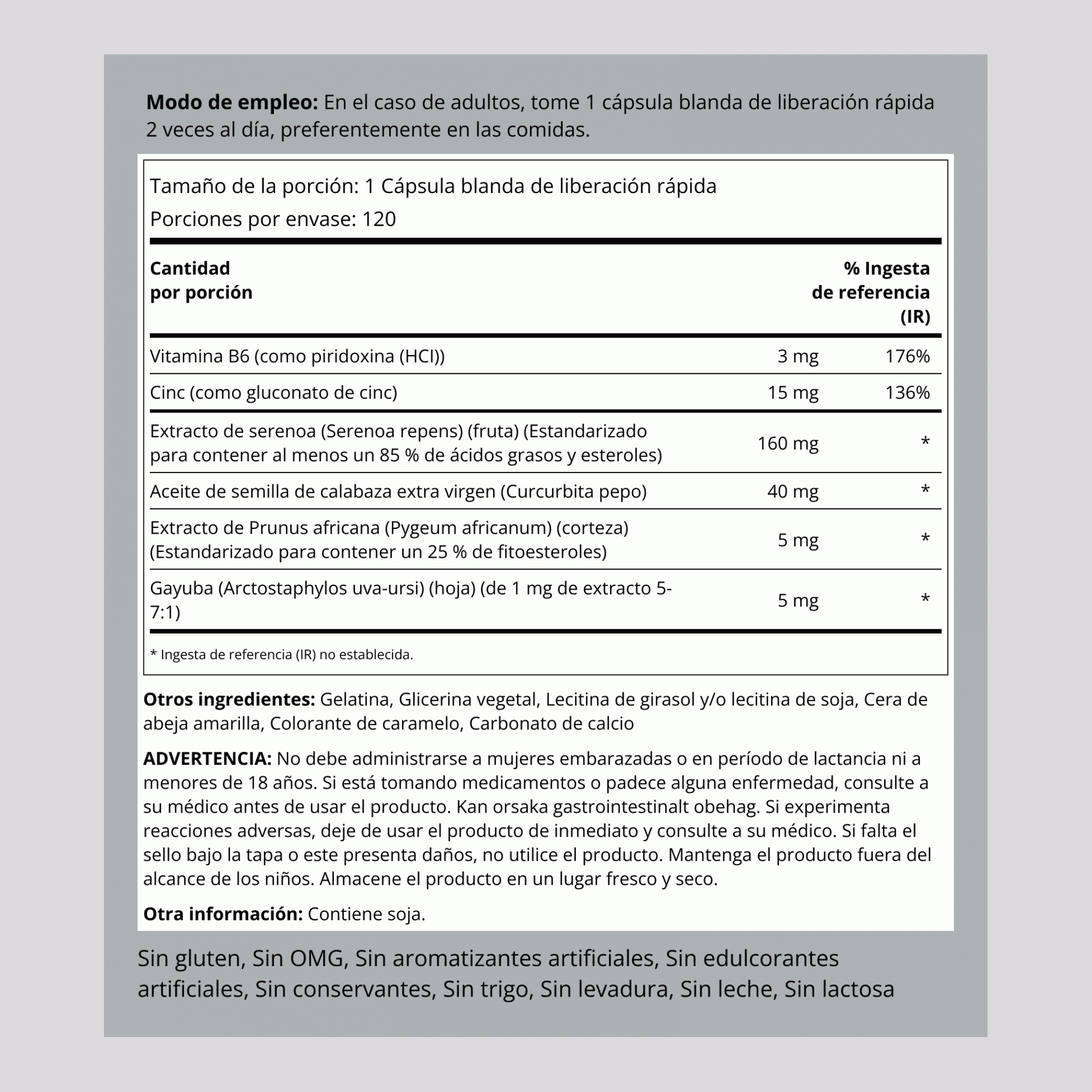 Prosta Palmetto - Fuerza total 120 Cápsulas blandas de liberación rápida       