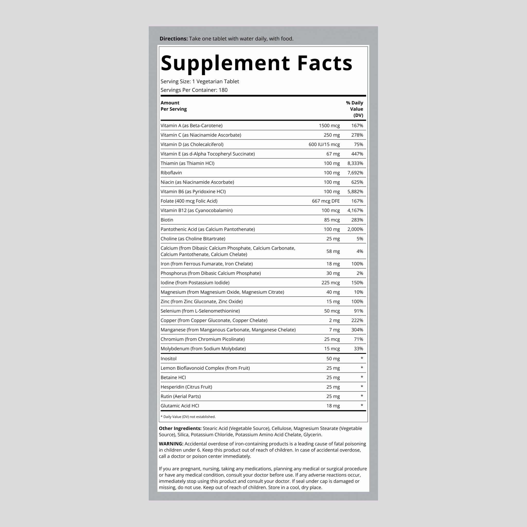 Mega One Multi With Iron (Prolonged Release), 180 Vegetarian Tablets