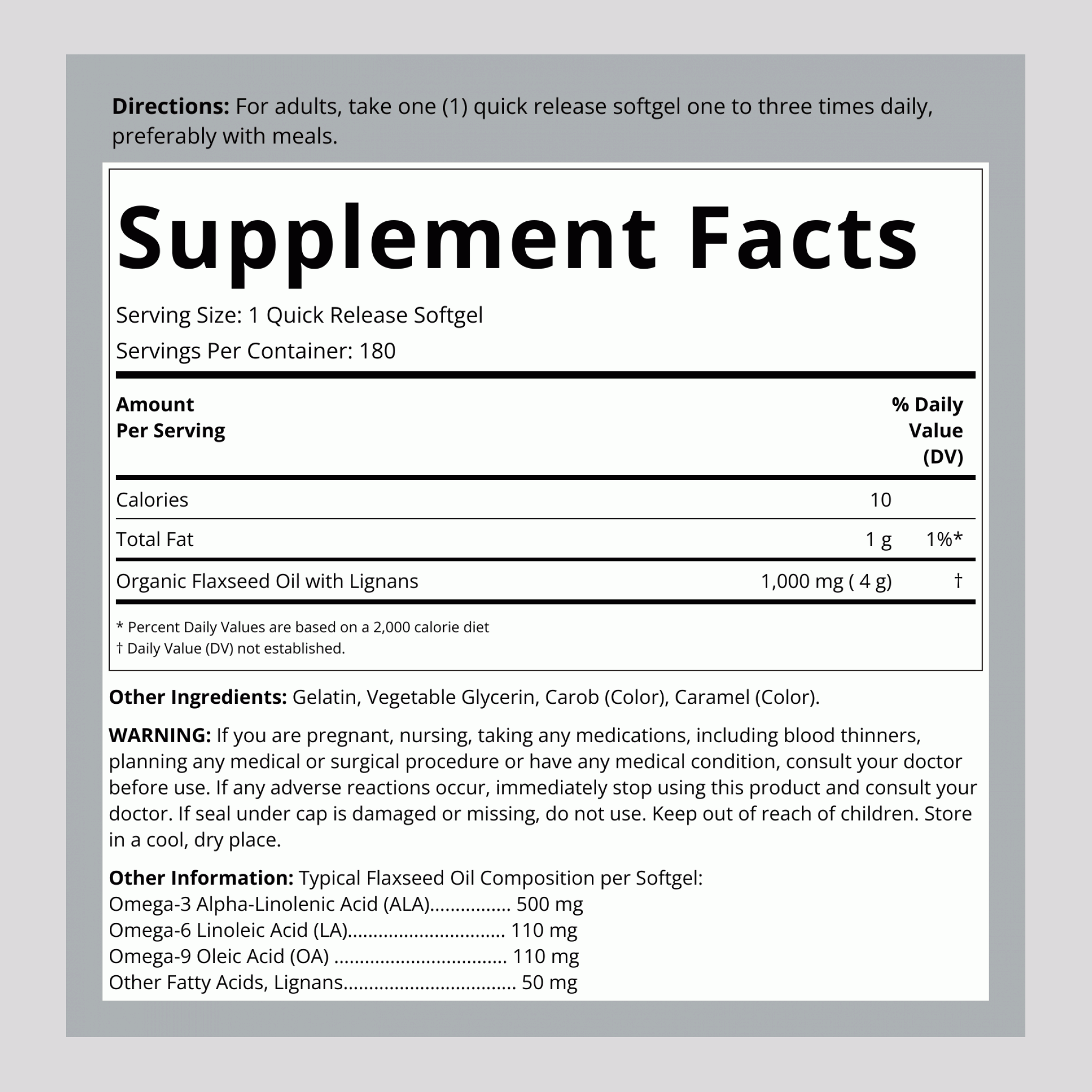 Flaxseed Oil with Lignans, 1000 mg, 180 Softgels