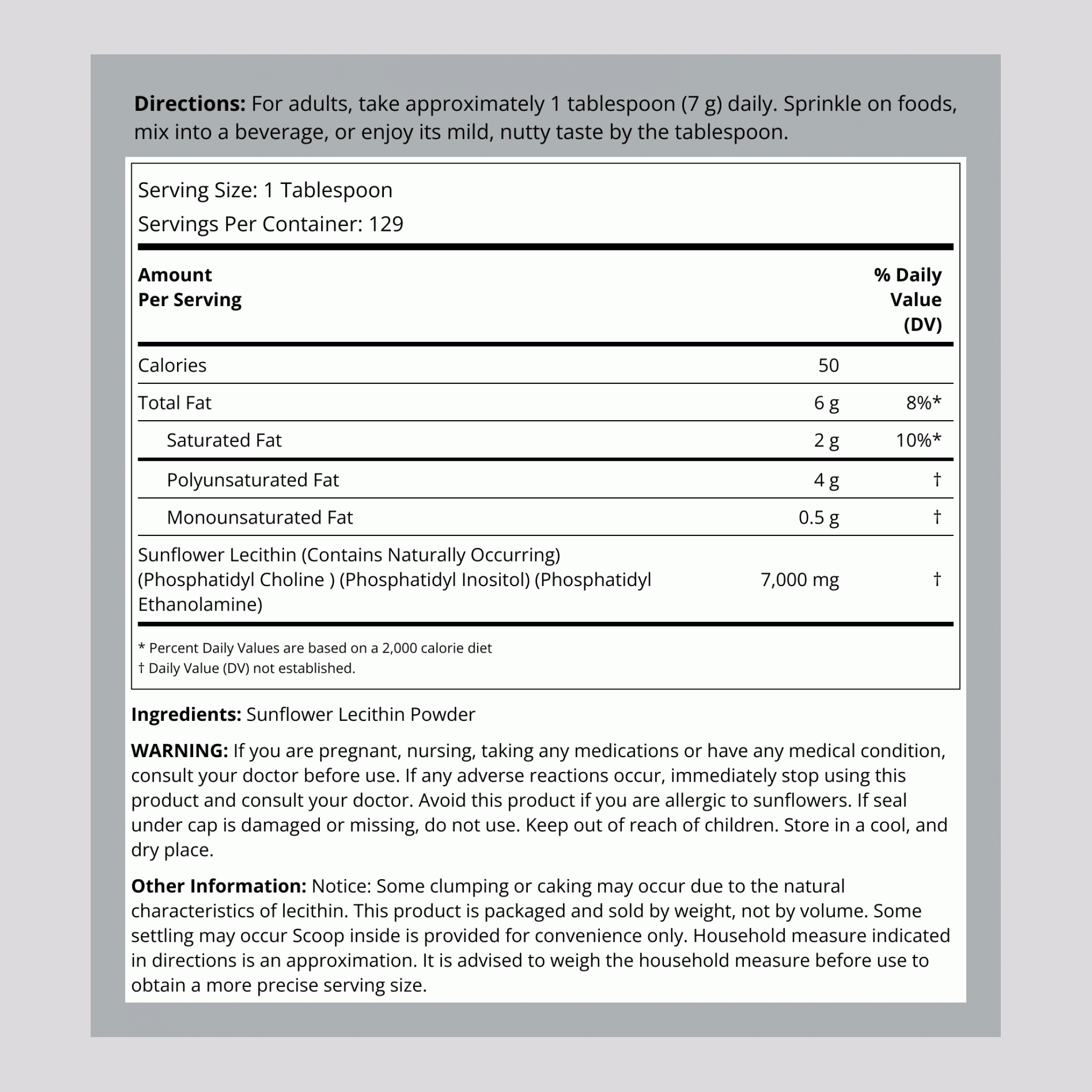 Sunflower Lecithin Powder (Non-GMO), 2 lbs (907 g) Bottle