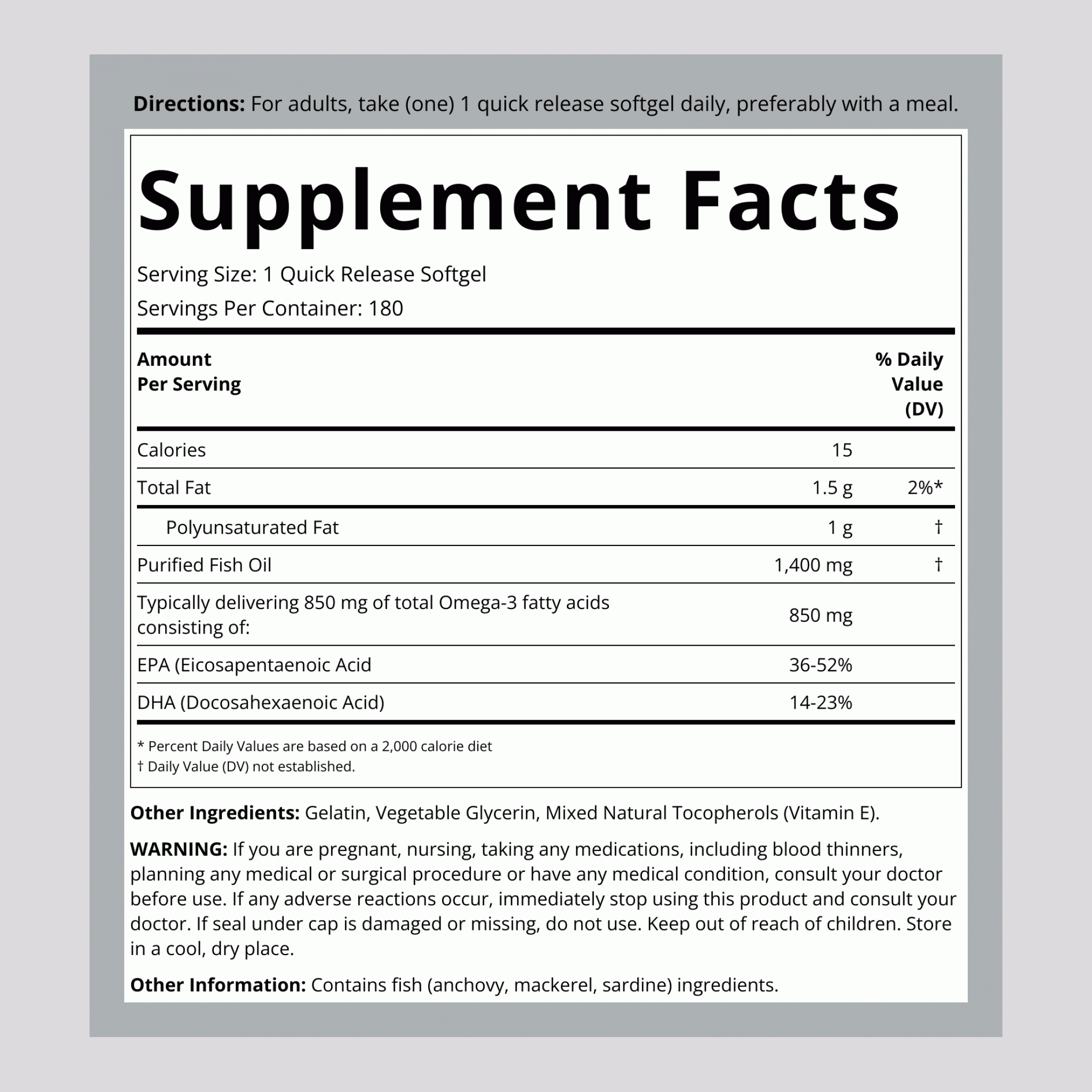 Fish Oil Triple Strength (with Omega-3), 1400 mg, 180 Quick Release Softgels