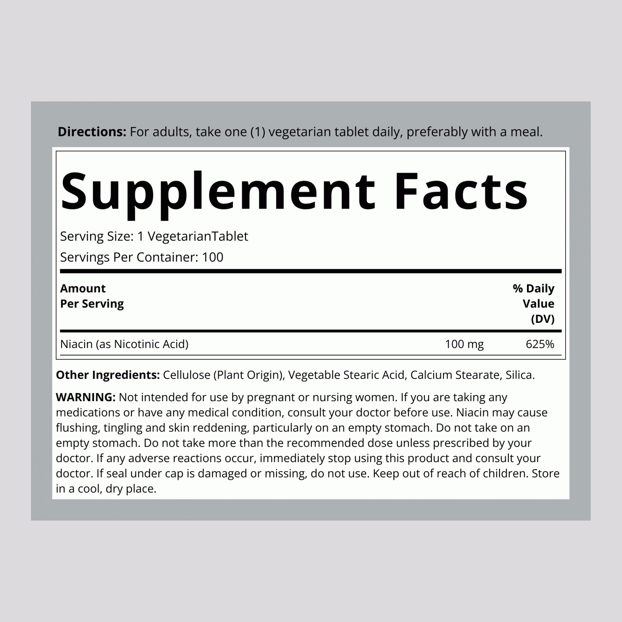 Niacin (B-3), 100 mg, 100 Vegetarian Tablets