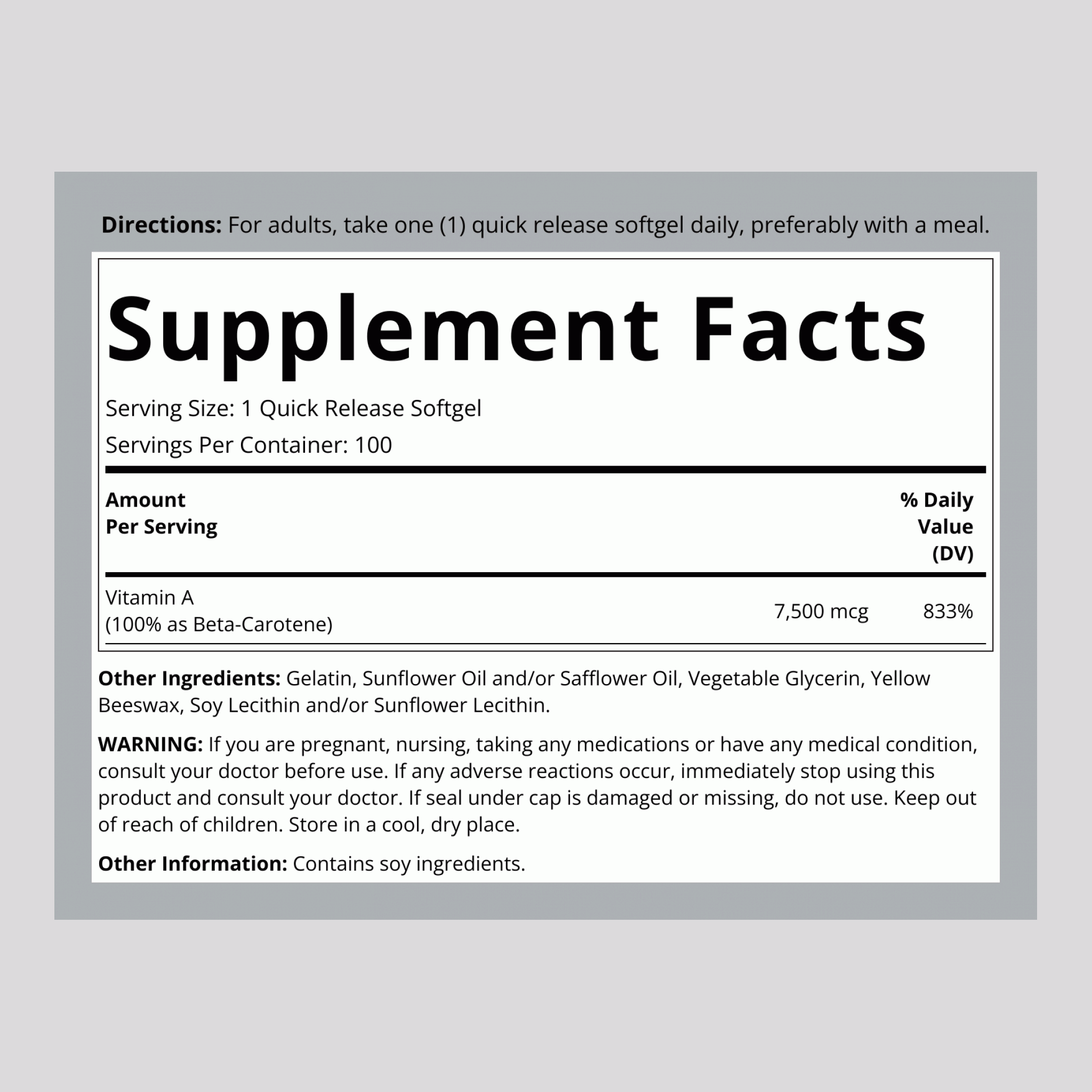 Beta Carotene, 25,000 IU, 100 Quick Release Softgels