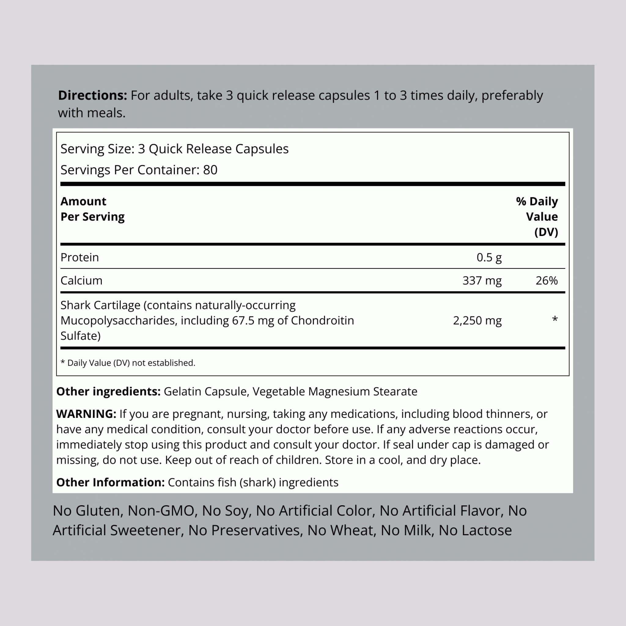 Shark Cartilage, 750 mg, 240 Quick Release Capsules