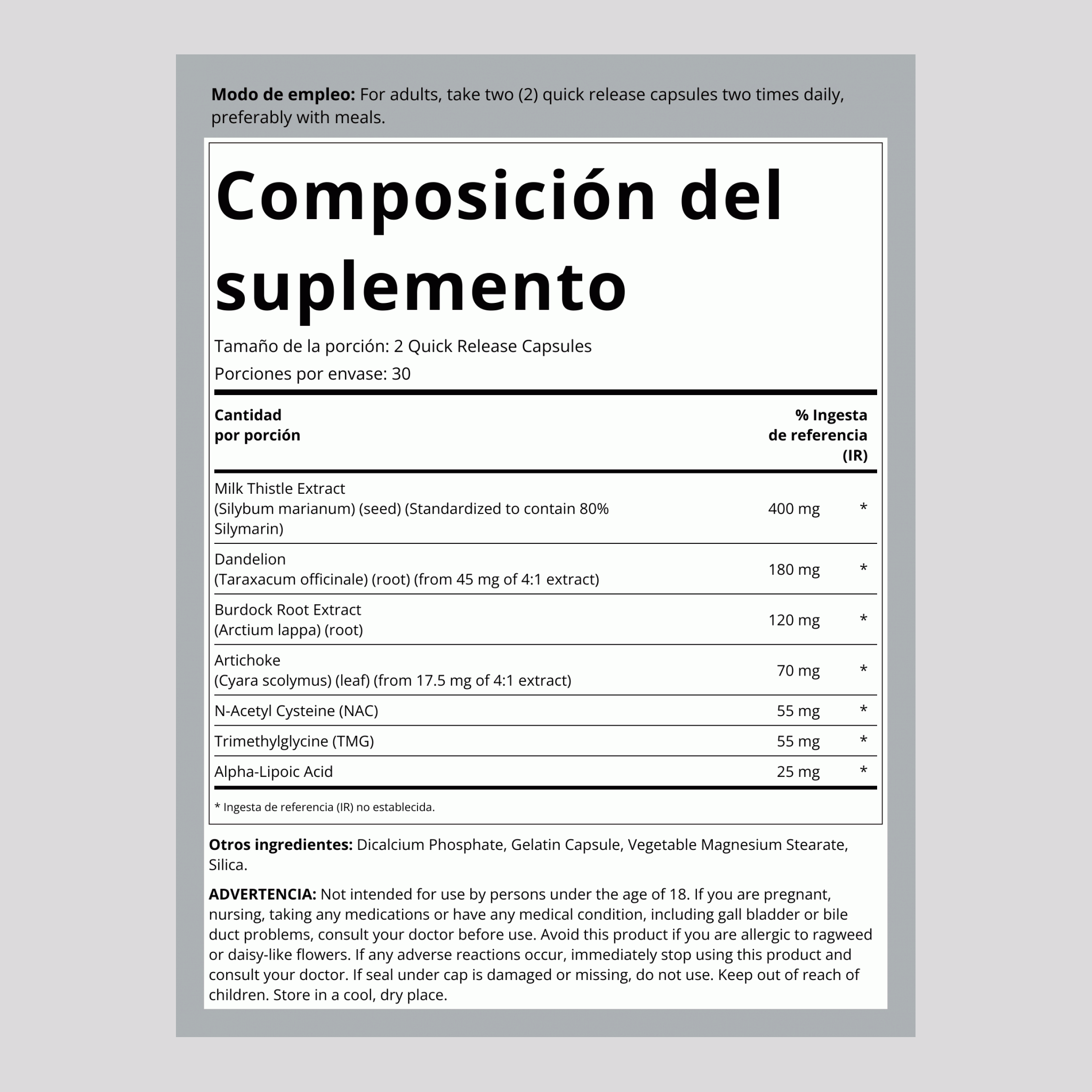 Complejo para limpieza de hígado 60 Cápsulas de liberación rápida       