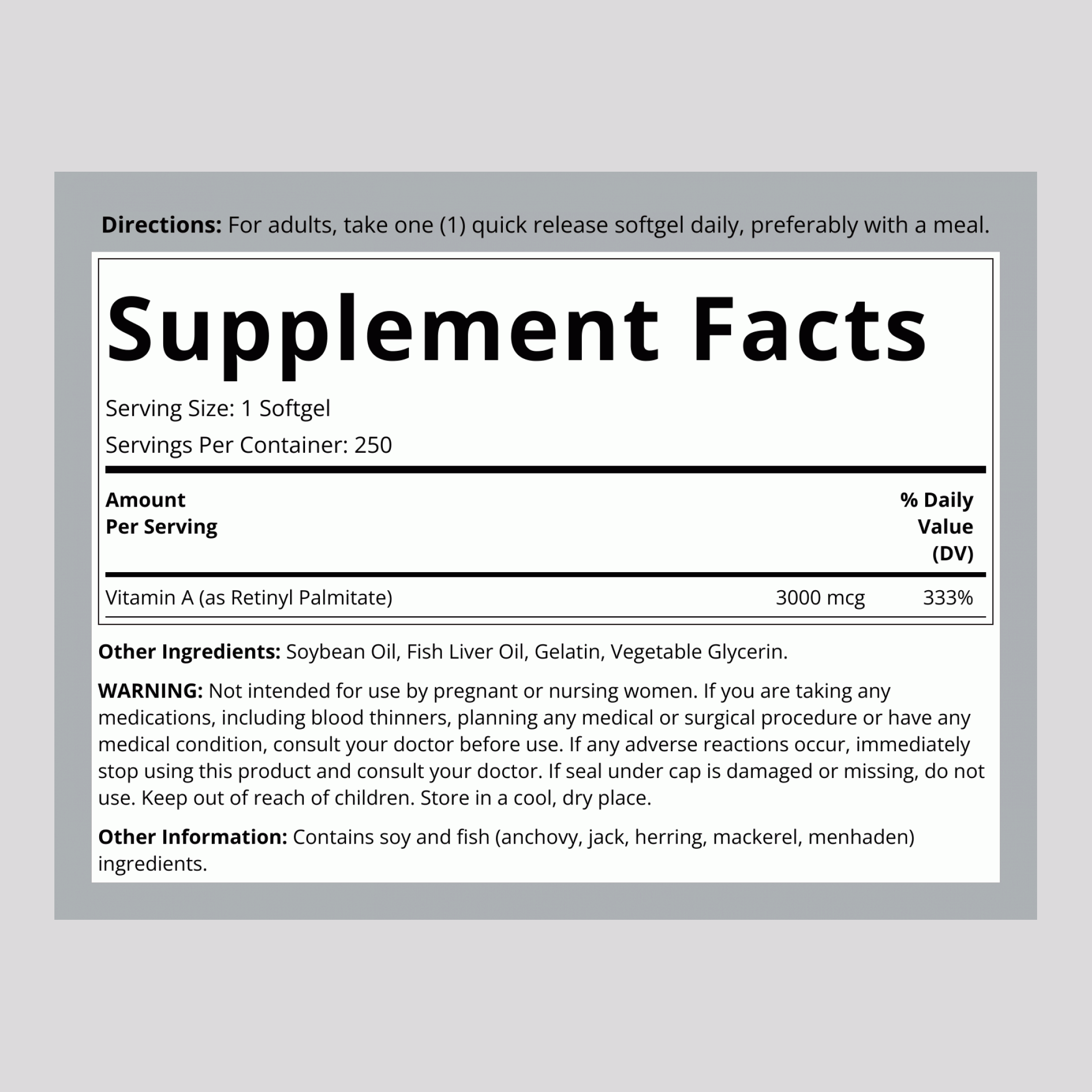 Vitamin A, 10,000 IU, 250 Quick Release Softgels