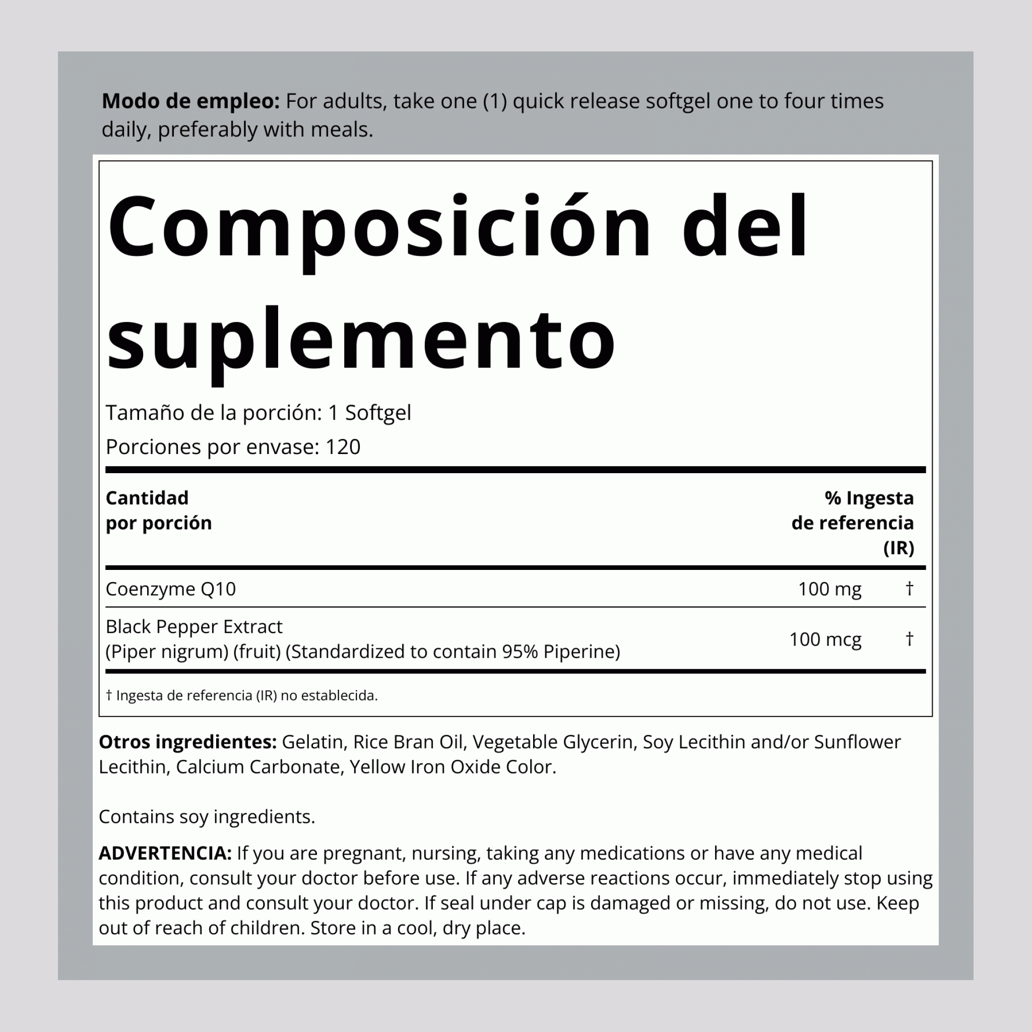 CoQ10 100 mg 120 Cápsulas blandas de liberación rápida     