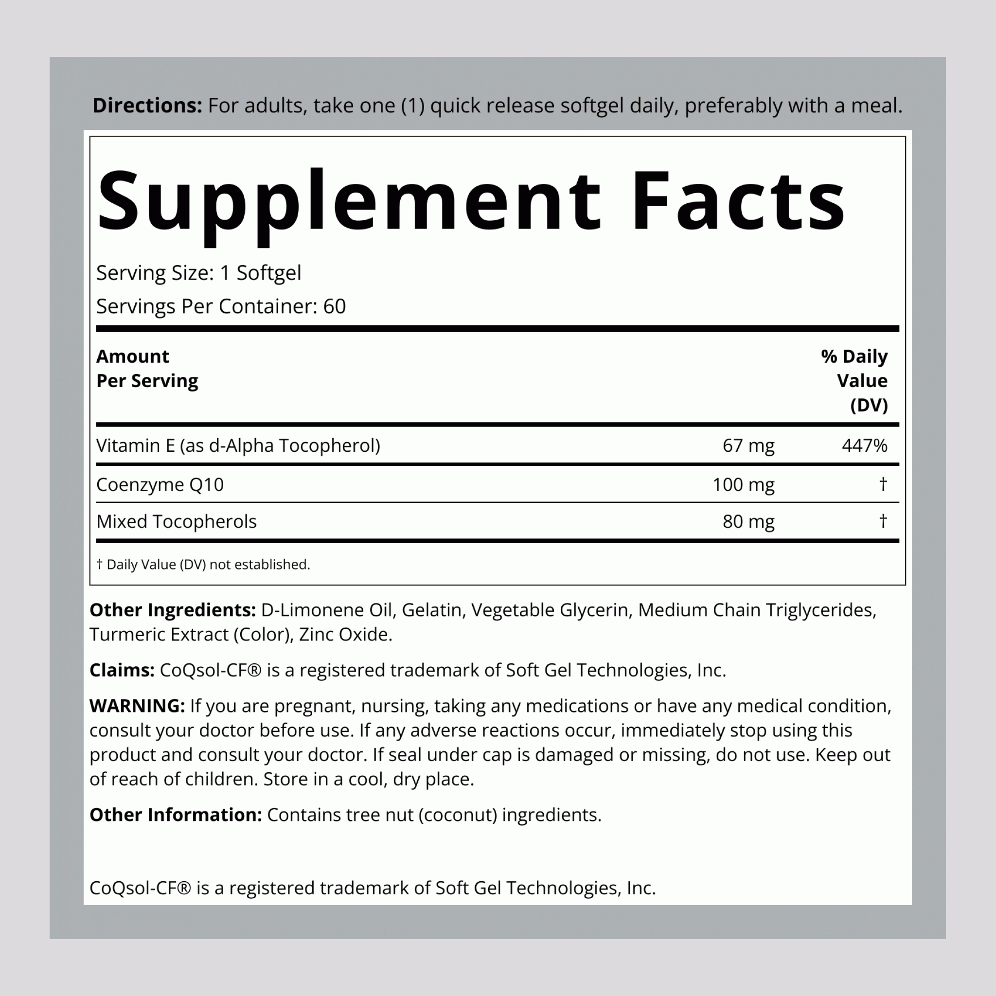 CoQ10, 100 mg, 60 Softgels