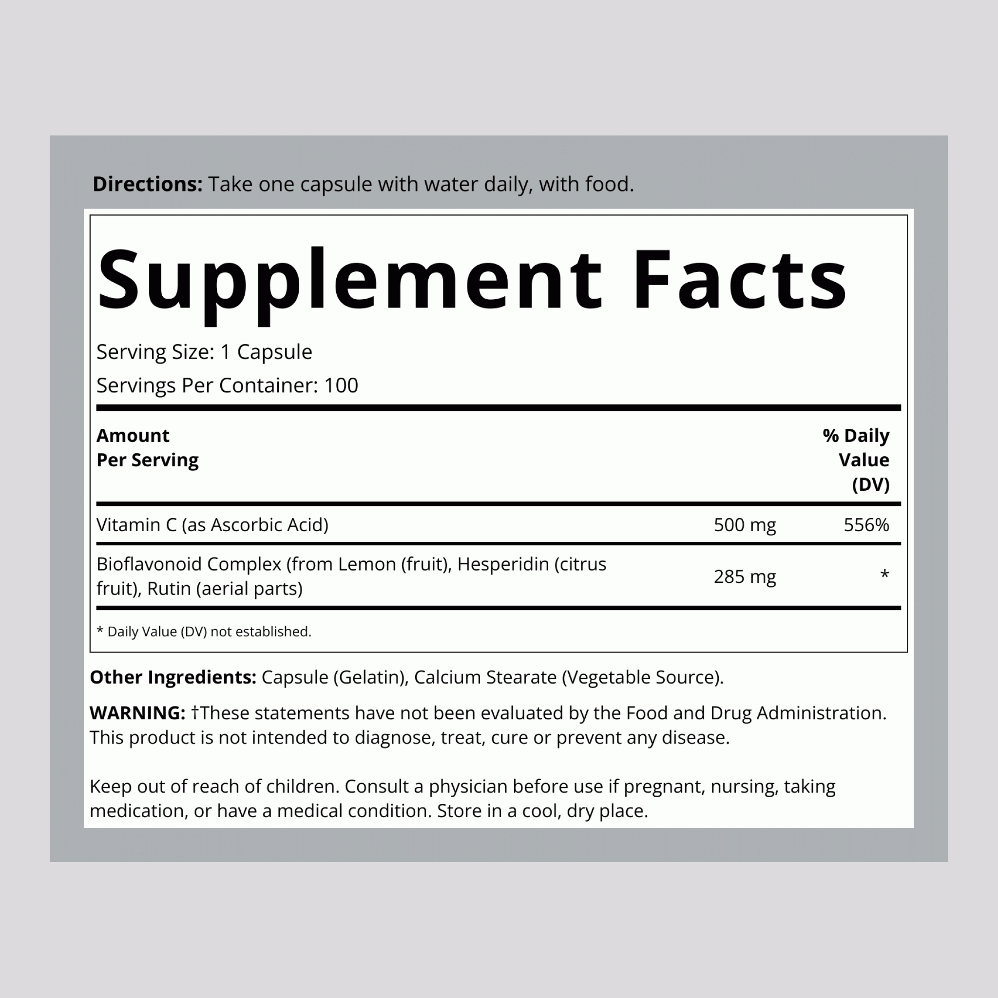 Bio C Caps 500 mg with Bioflavonoids, 100 Capsules