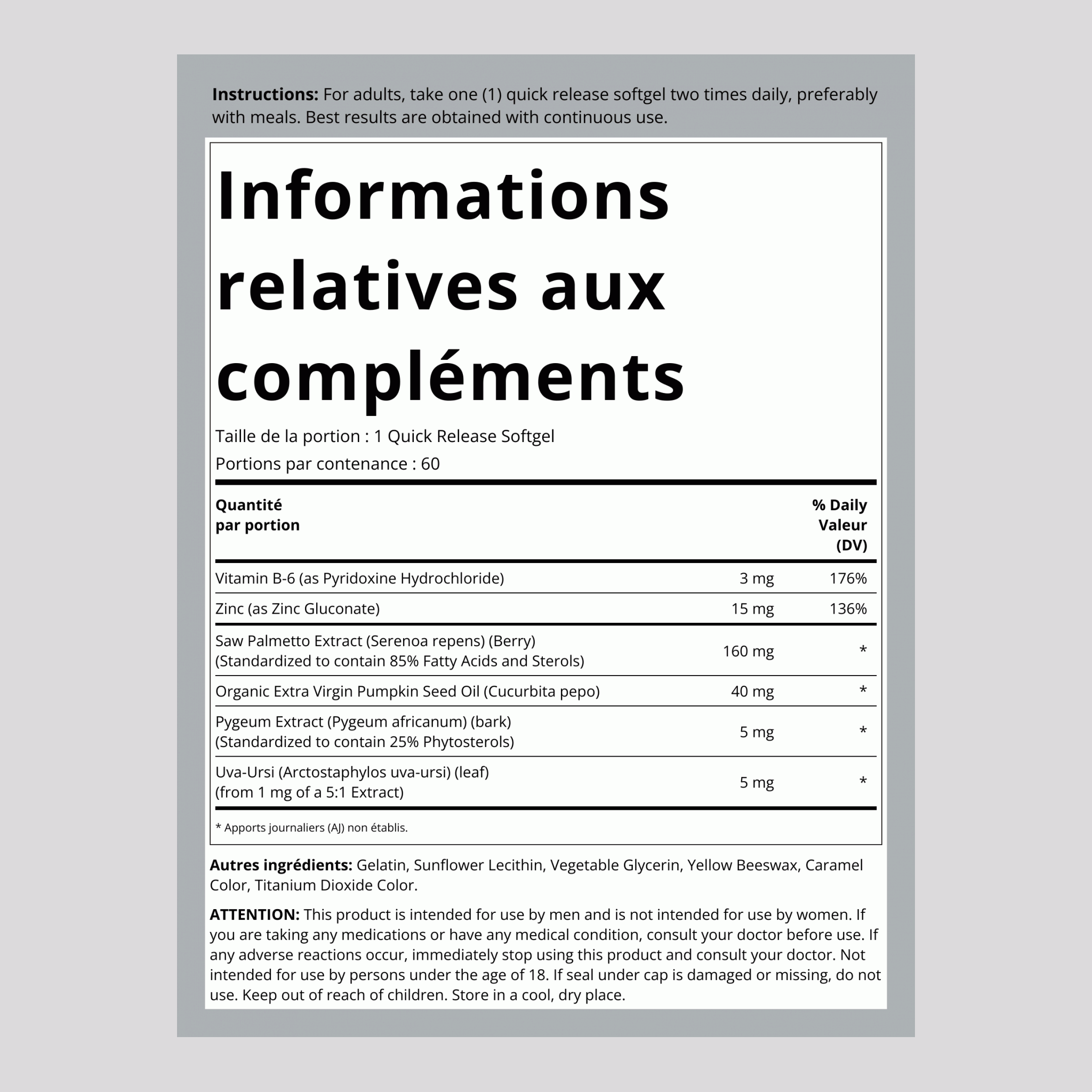 Saw Palmetto Complex Standardized Extract, 160 mg, 60 Softgels