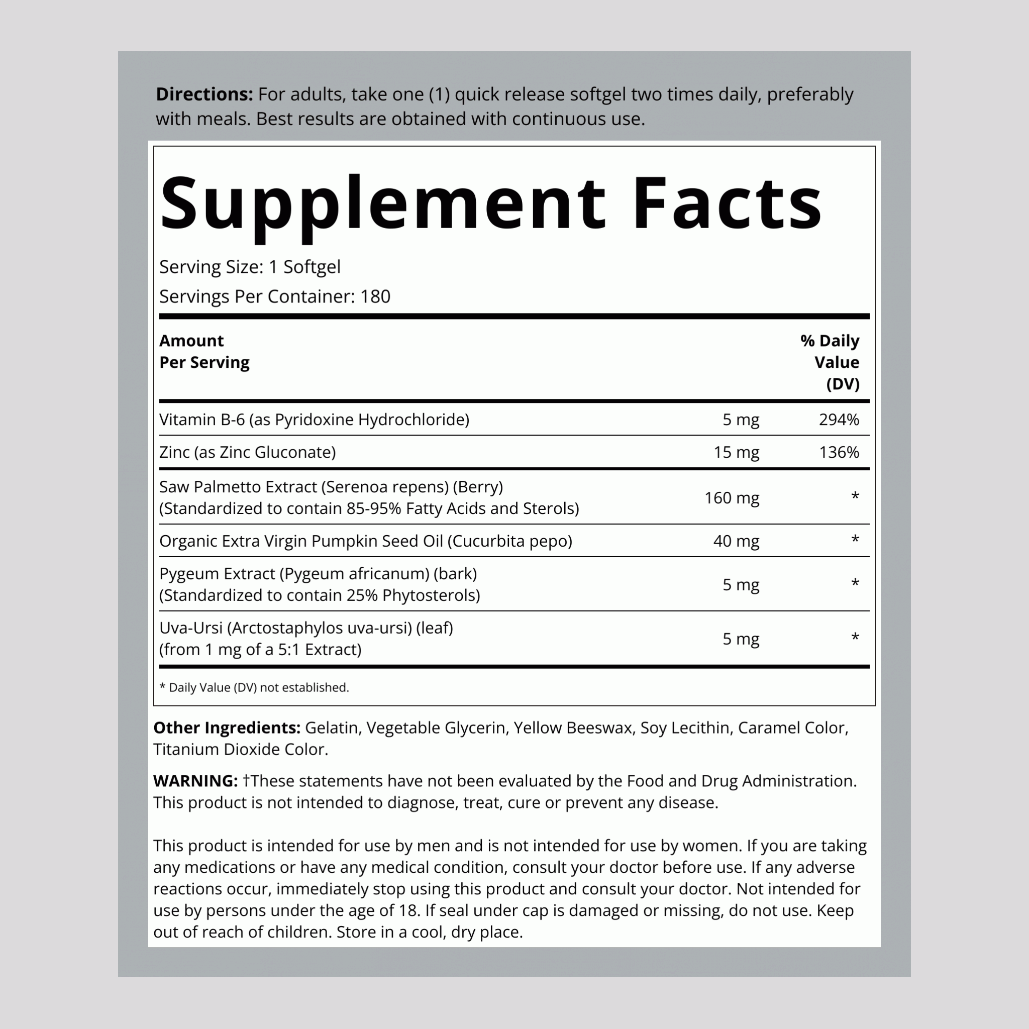 Saw Palmetto Complex Standardized Extract, 160 mg, 180 Softgels