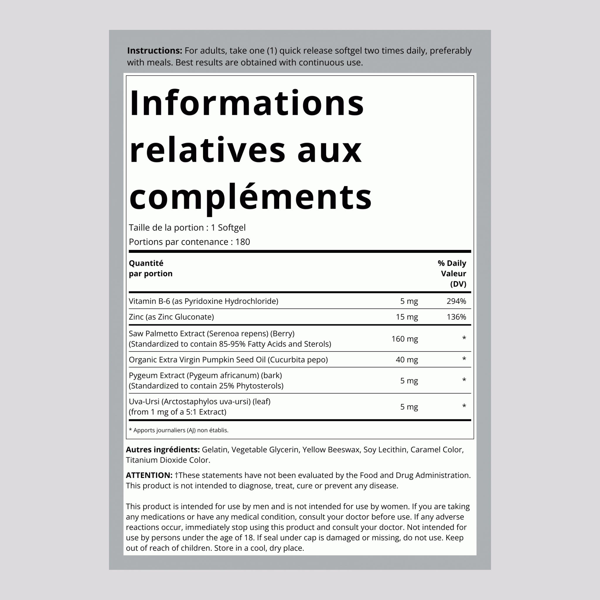 Saw Palmetto Complex Standardized Extract, 160 mg, 180 Softgels