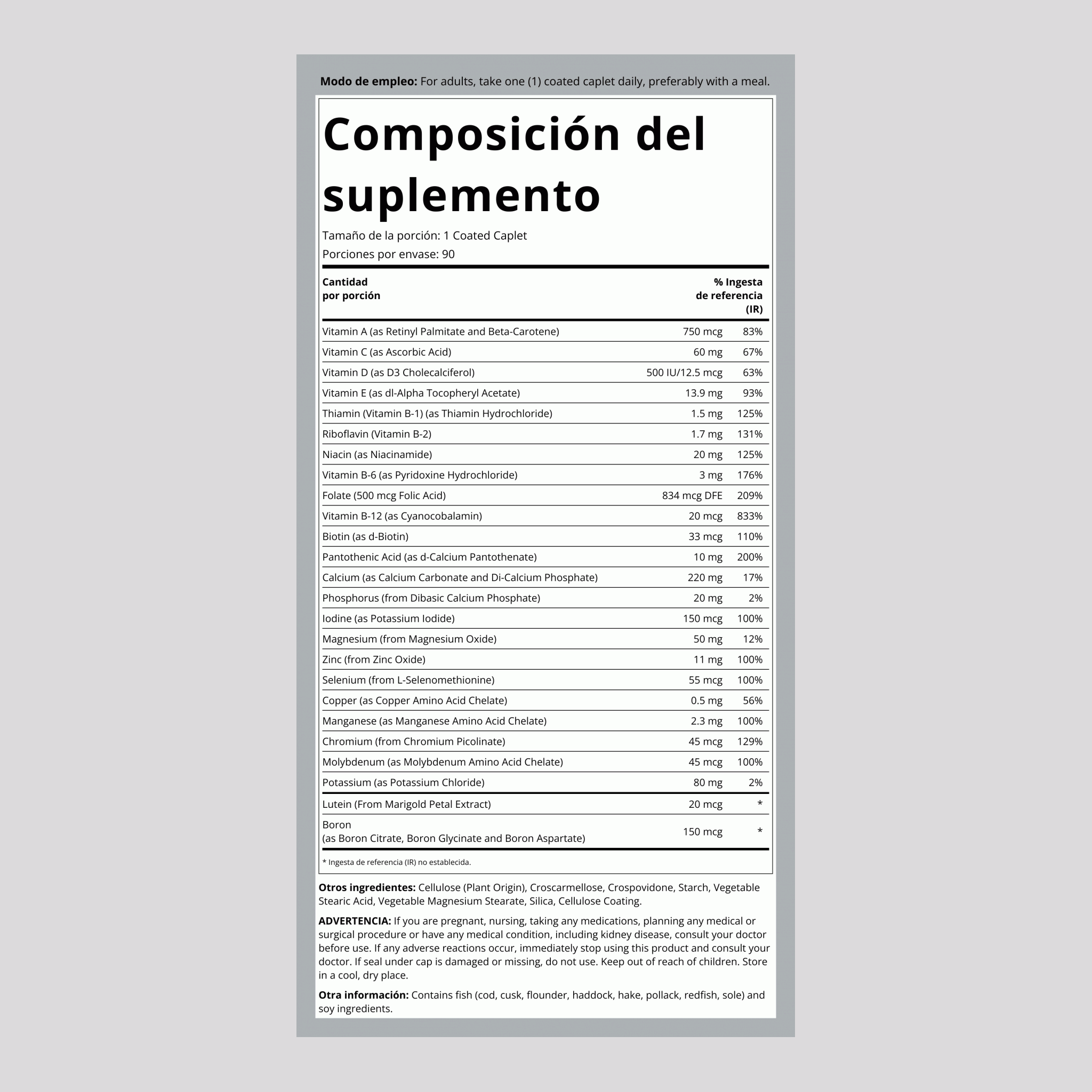 Comprimidos oblongos de multivitaminas y minerales Super One Multi 90 Comprimidos recubiertos       