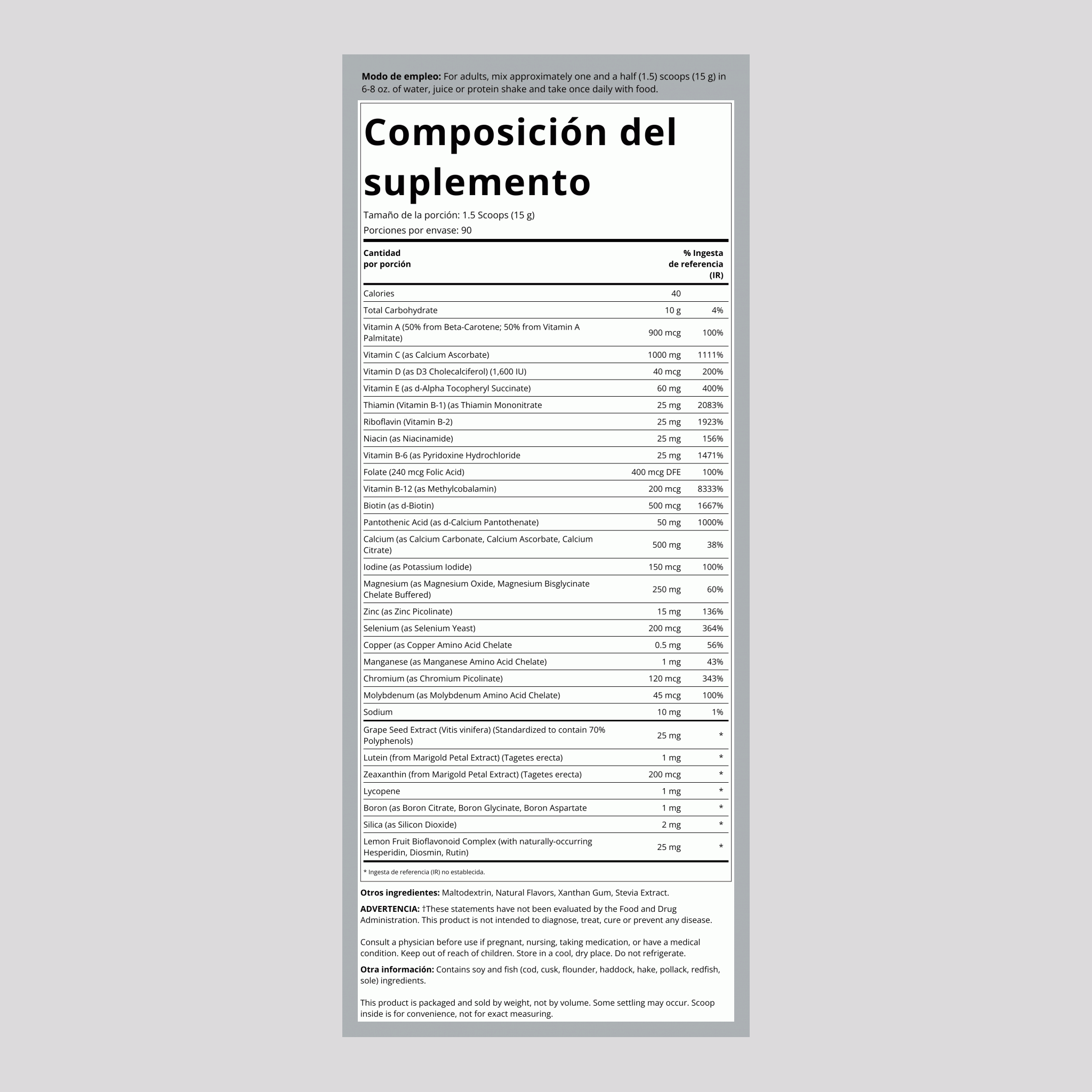 Multivitaminas y minerales en polvo Varsity 2, suministro para 90 días (sabor natural a naranja) 3 lb 1.36 Kg Botella/Frasco    