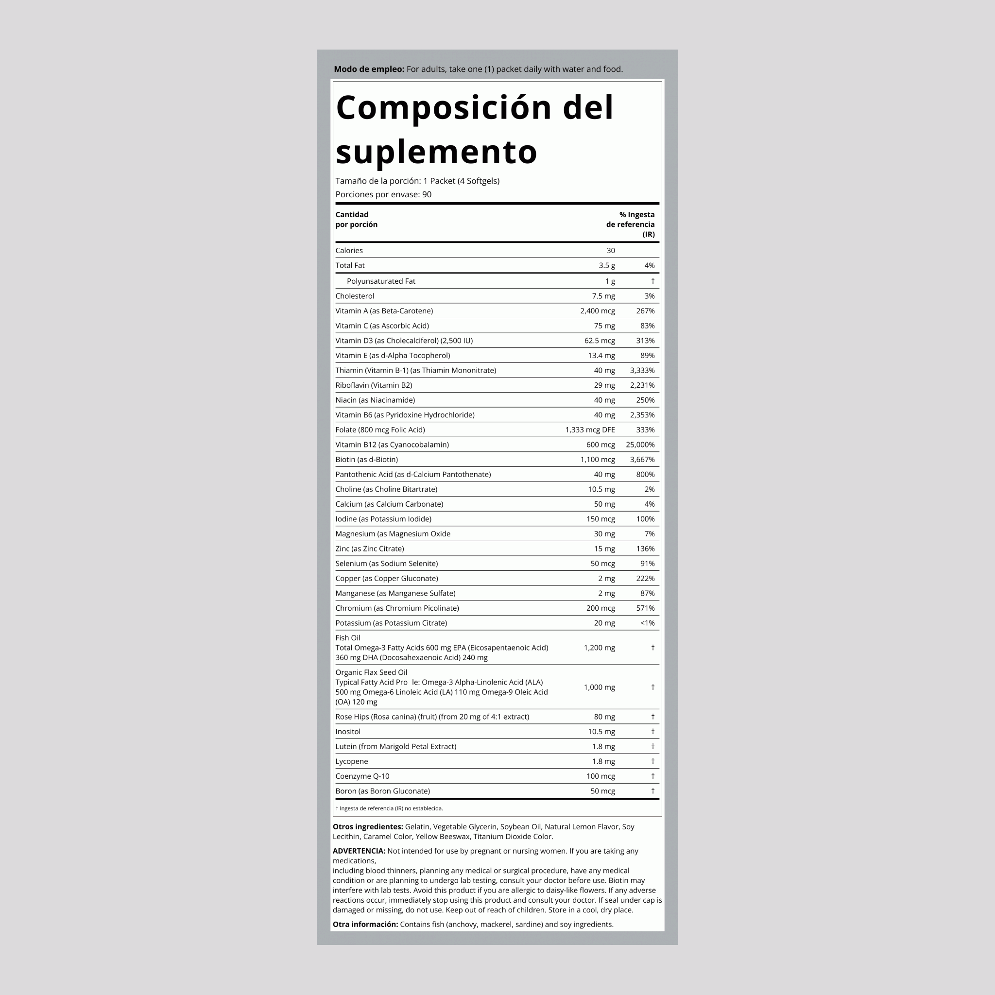 Paquete de vitaminas con omega-3 90 Paquetes       