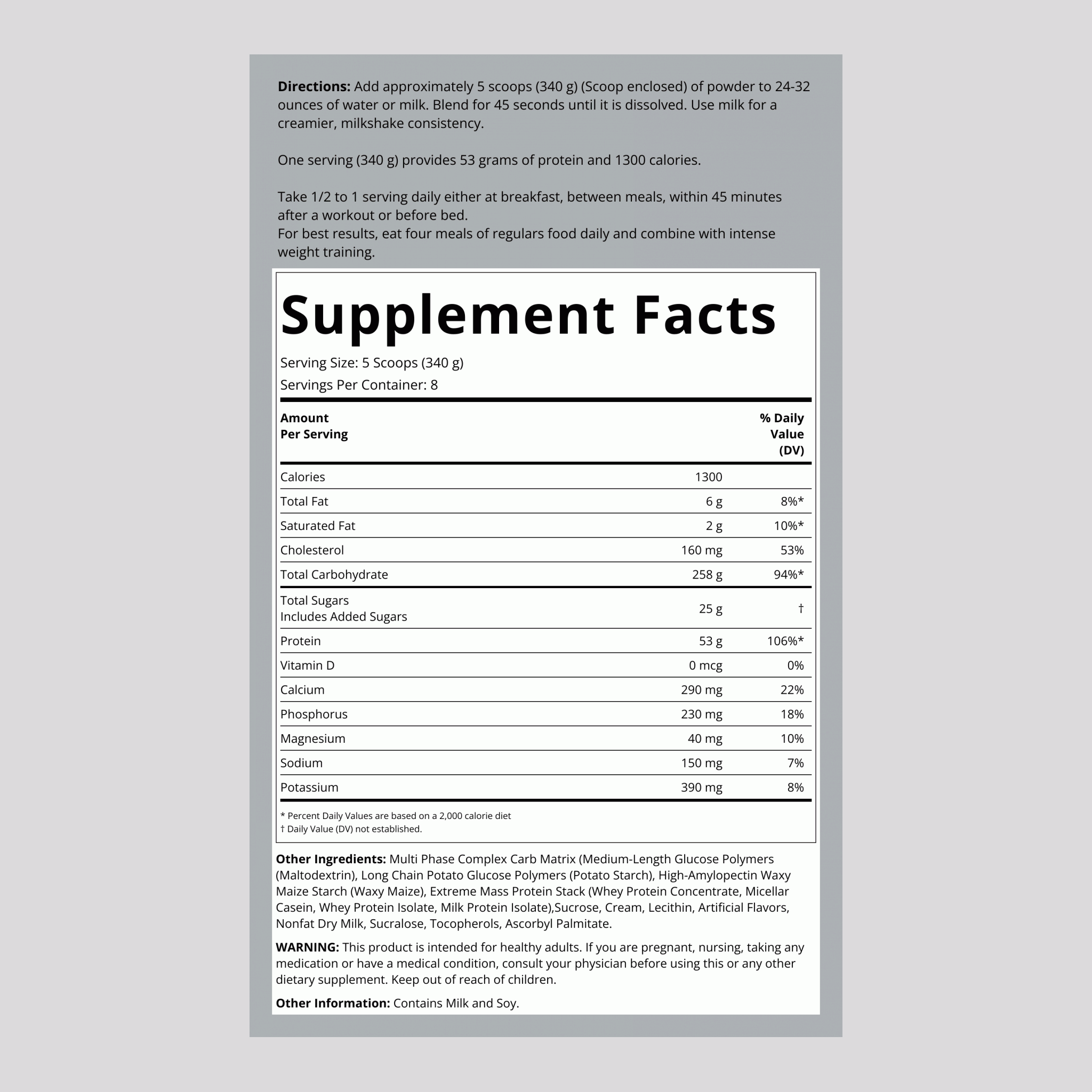 Mass Gainer 1300 (Massive Vanilla), 6 lb (2.721 kg) Bottle