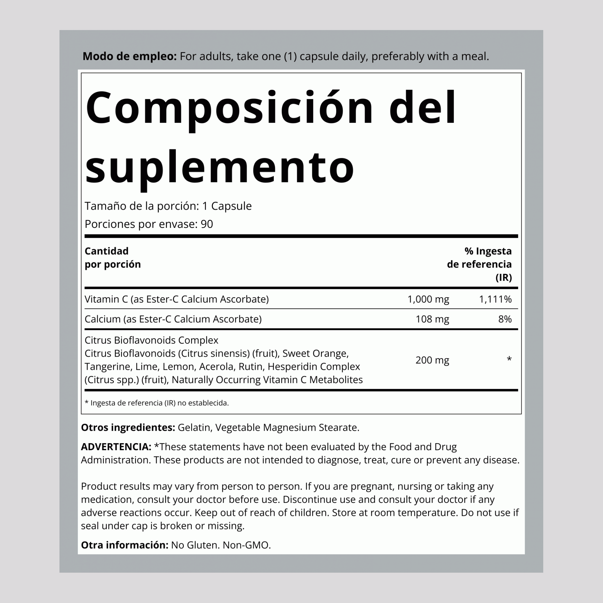 Ester C con bioflavonoides cítricos 1000 mg 90 Cápsulas     