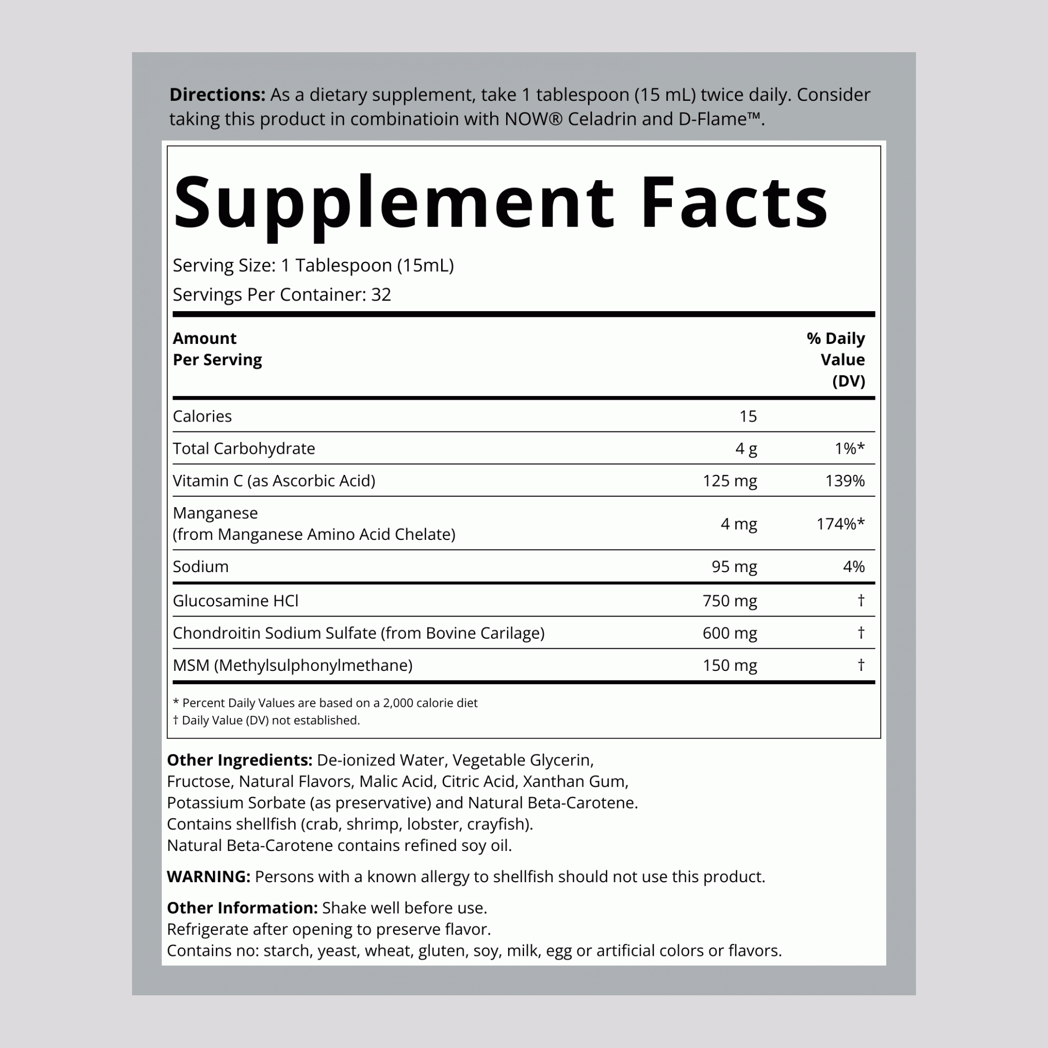 Liquid Glucosamine/Chondroitin /MSM, 16 fl oz (473 mL) Bottle