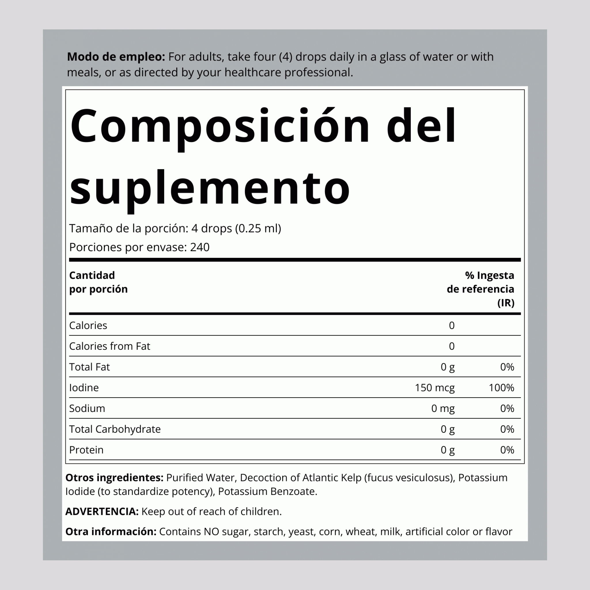 Quelpo líquido - Yodo diario 2 fl oz 59 mL Frasco con dosificador    