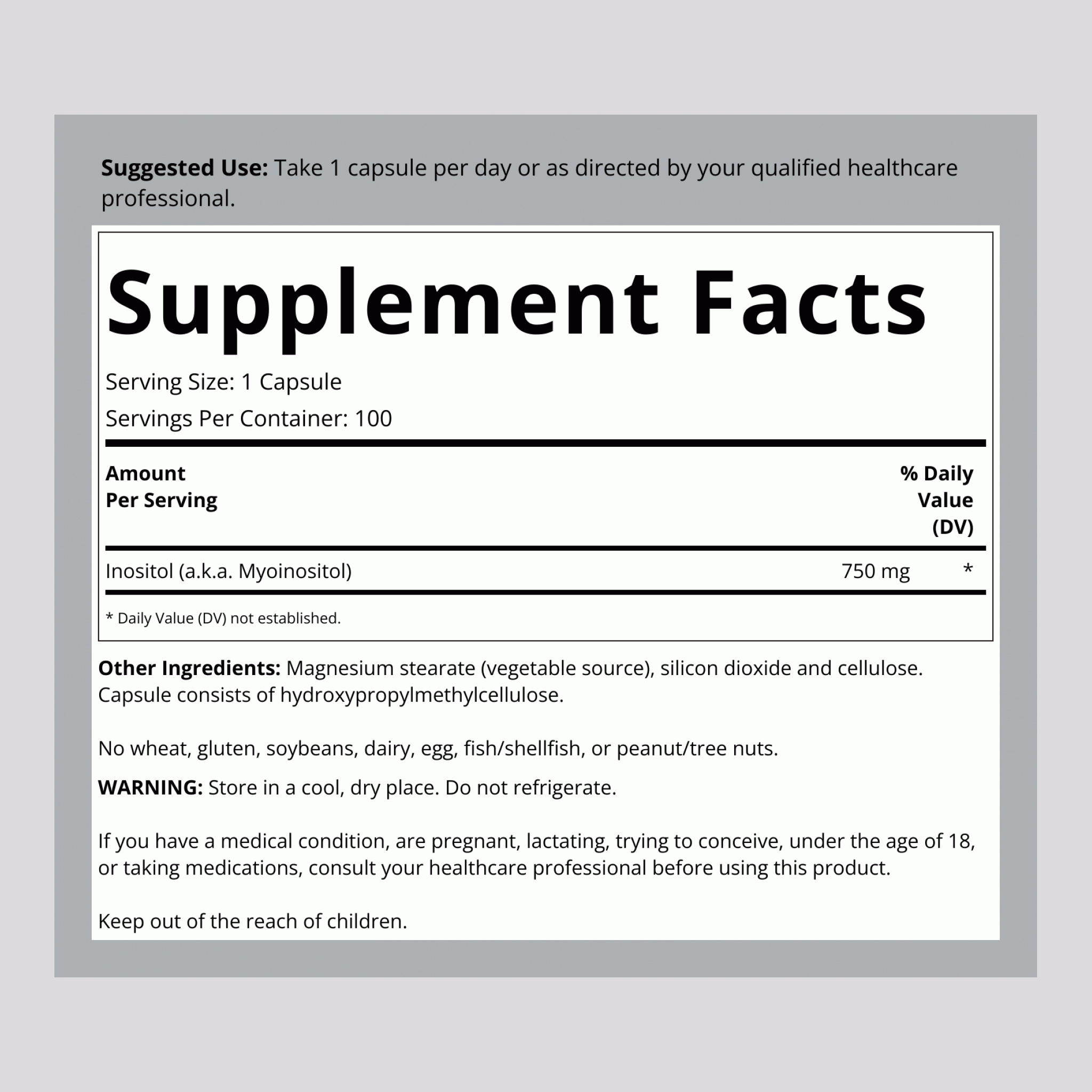 Inositol, 750 mg, 100 Veggie Capsules