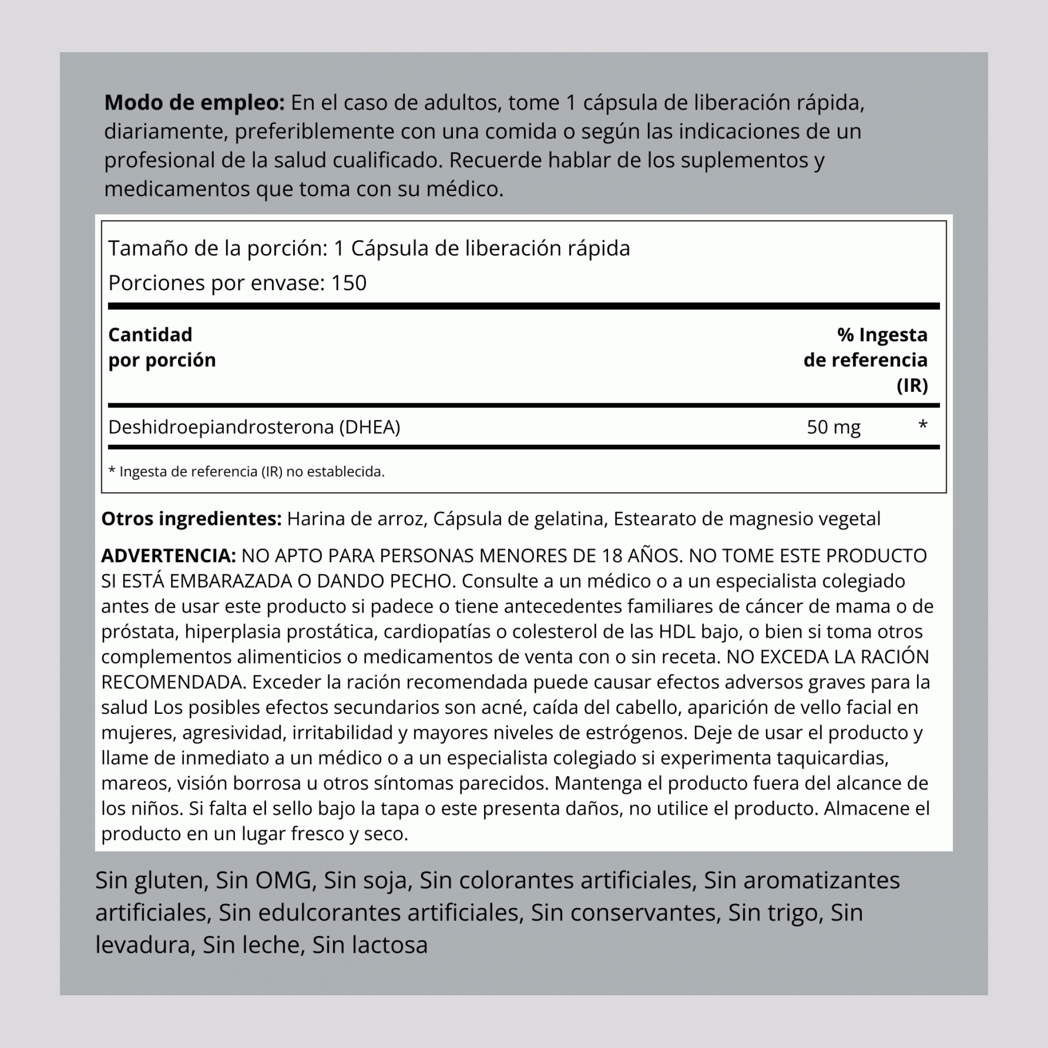 DHEA  50 mg 150 Cápsulas de liberación rápida     