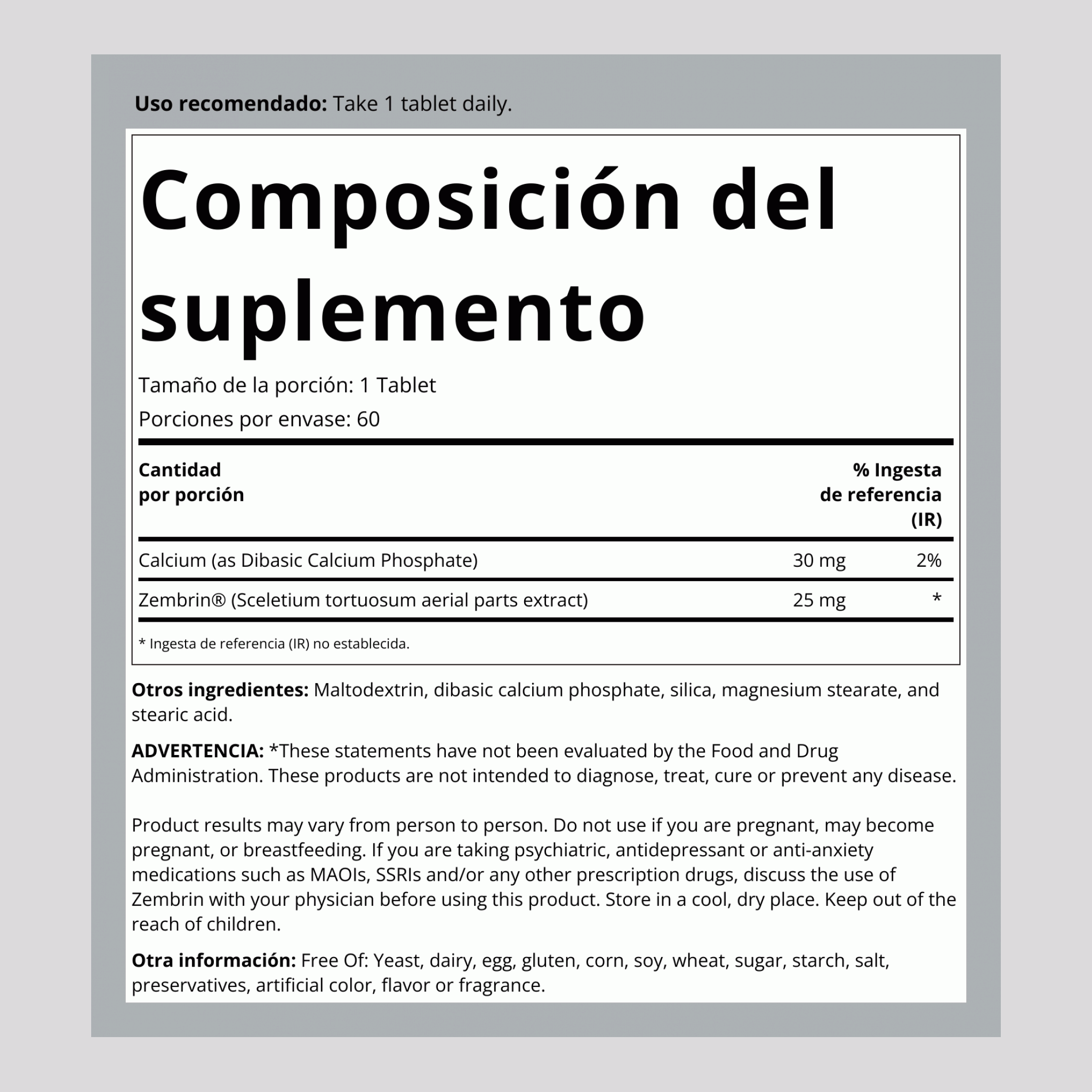 Zembrin  25 mg 60 Tabletas     