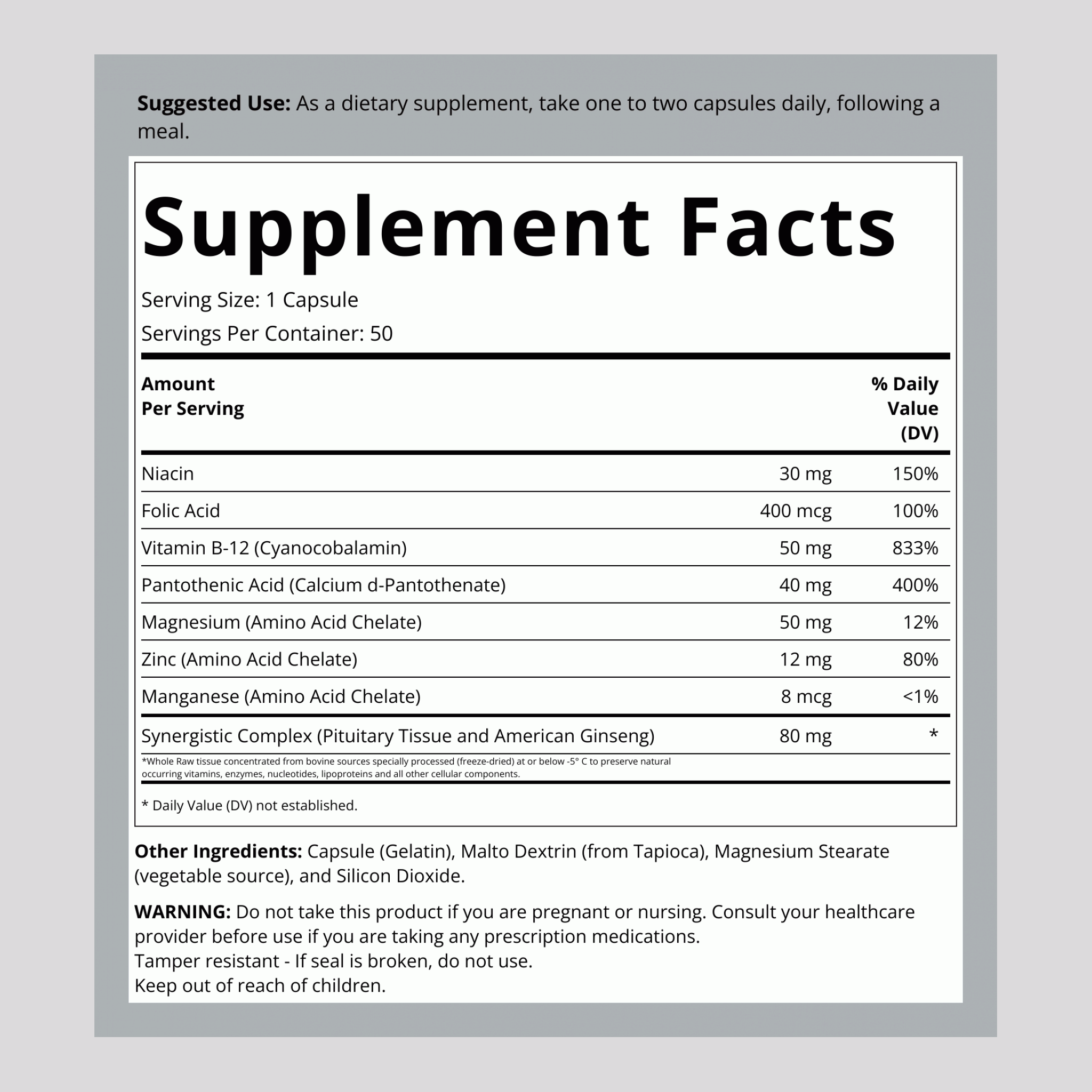 Raw Pituitary, 50 Capsules