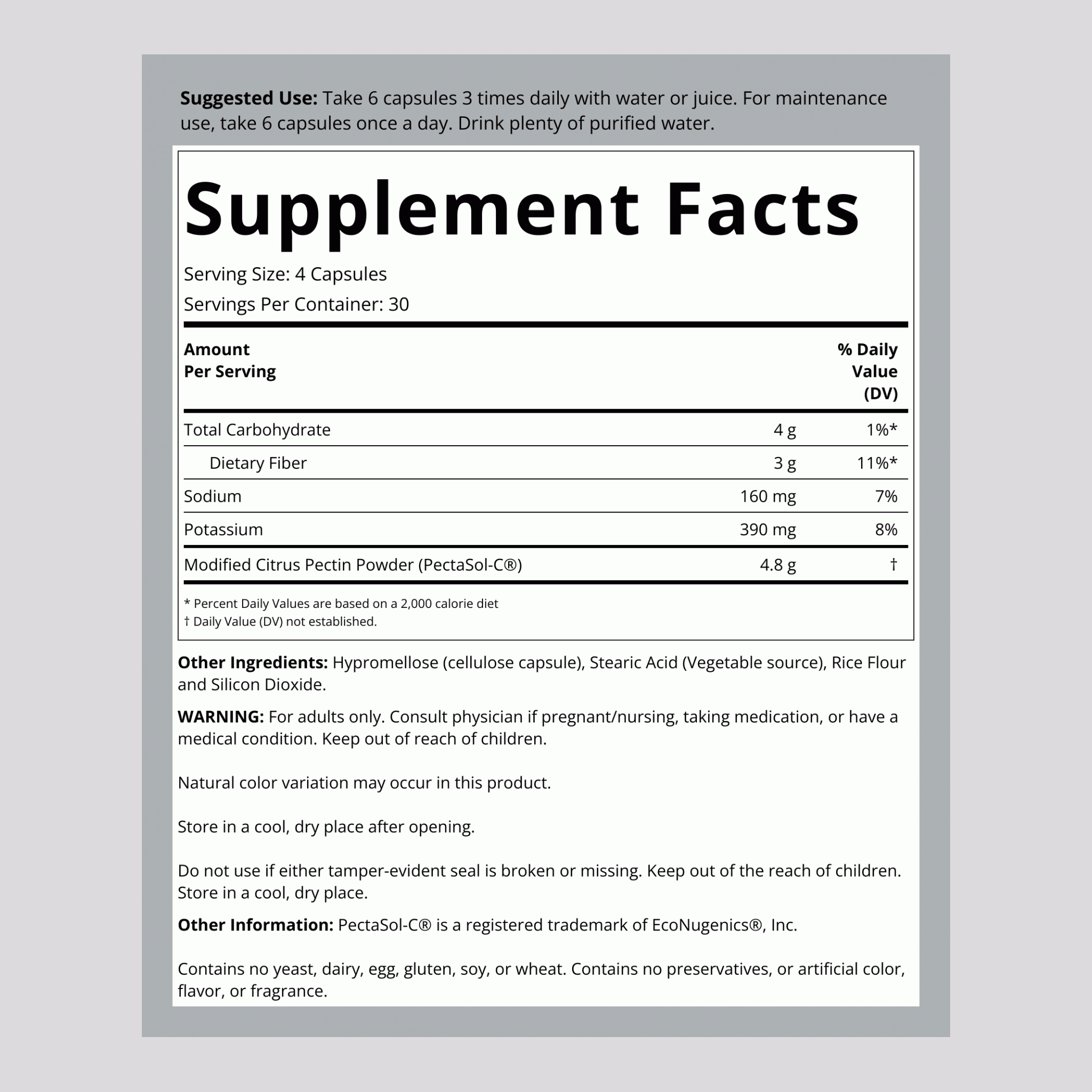 Modified Citrus Pectin, 800 mg, 180 Vegetarian Capsules