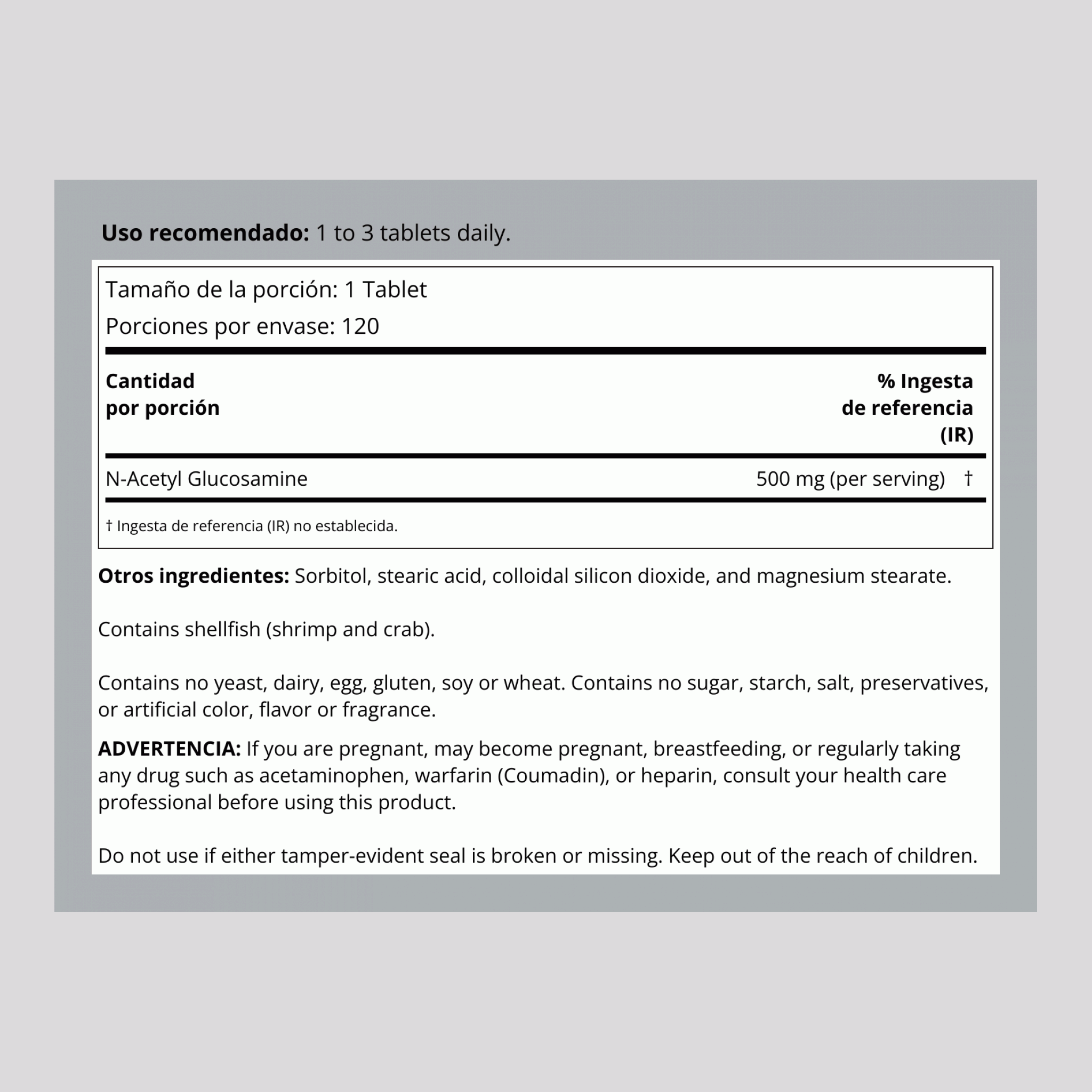 NAG (N-Acetilglucosamina) 500 mg 120 Tabletas     